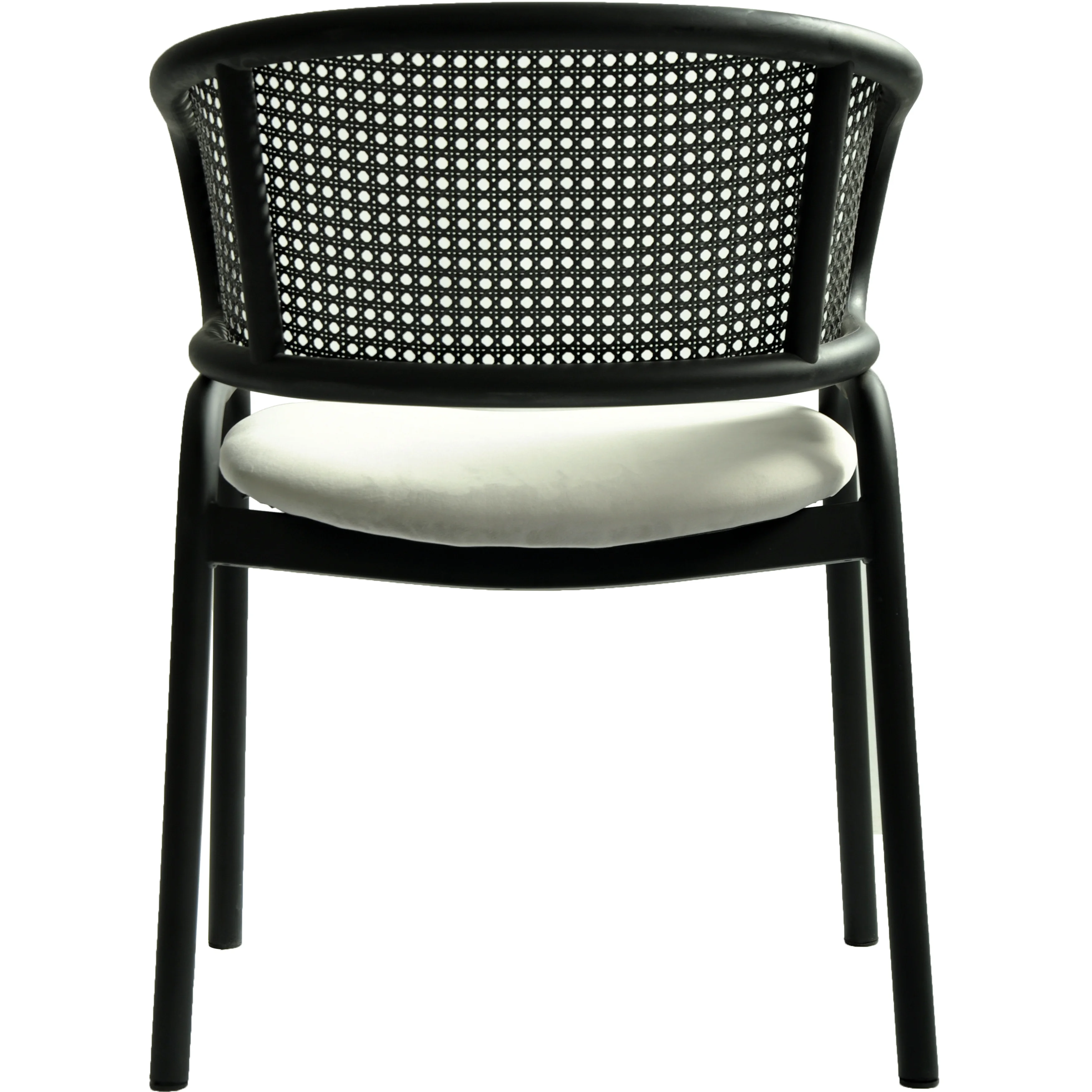 Ervilla Dining Armchair in Black Steel Frame with Black Wicker Back and Grey Seat