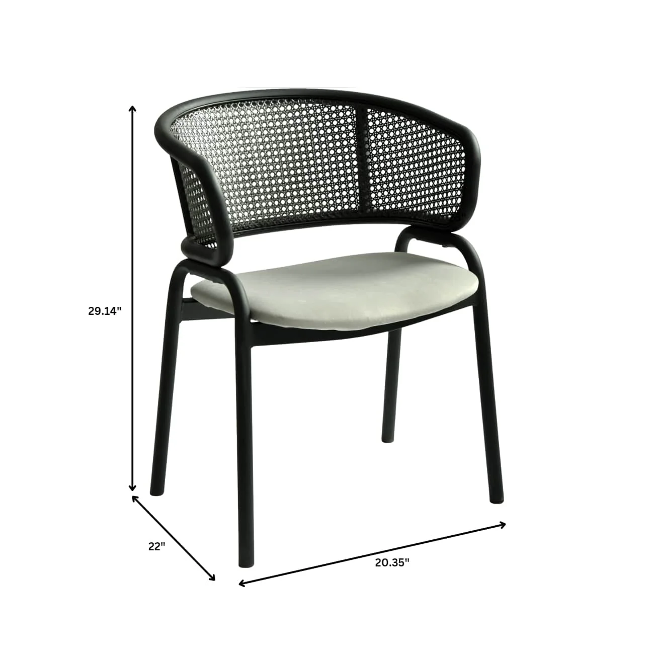 Ervilla Dining Armchair in Black Steel Frame with Black Wicker Back and Grey Seat