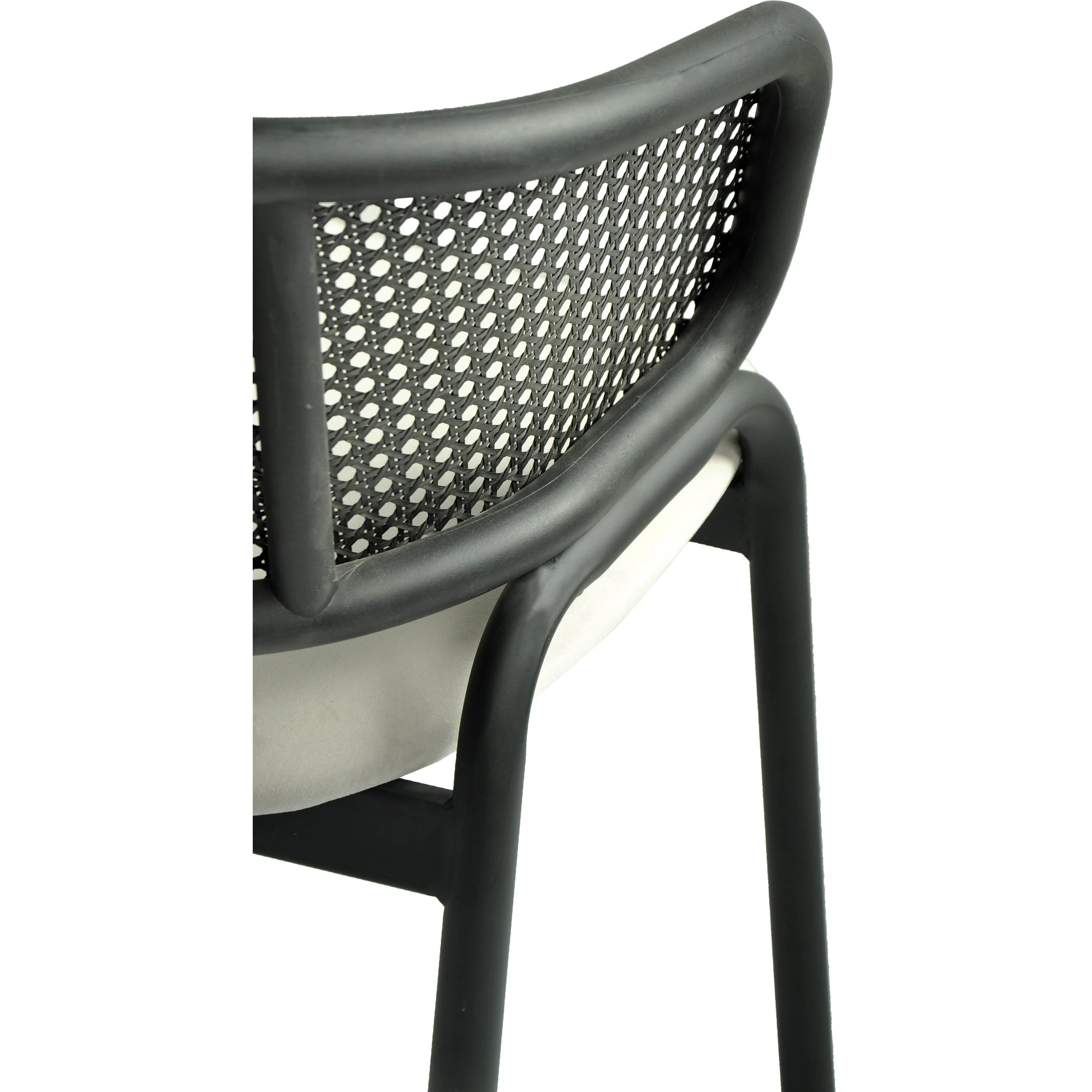 Ervilla Dining Armchair in Black Steel Frame with Black Wicker Back and Grey Seat Set of 2