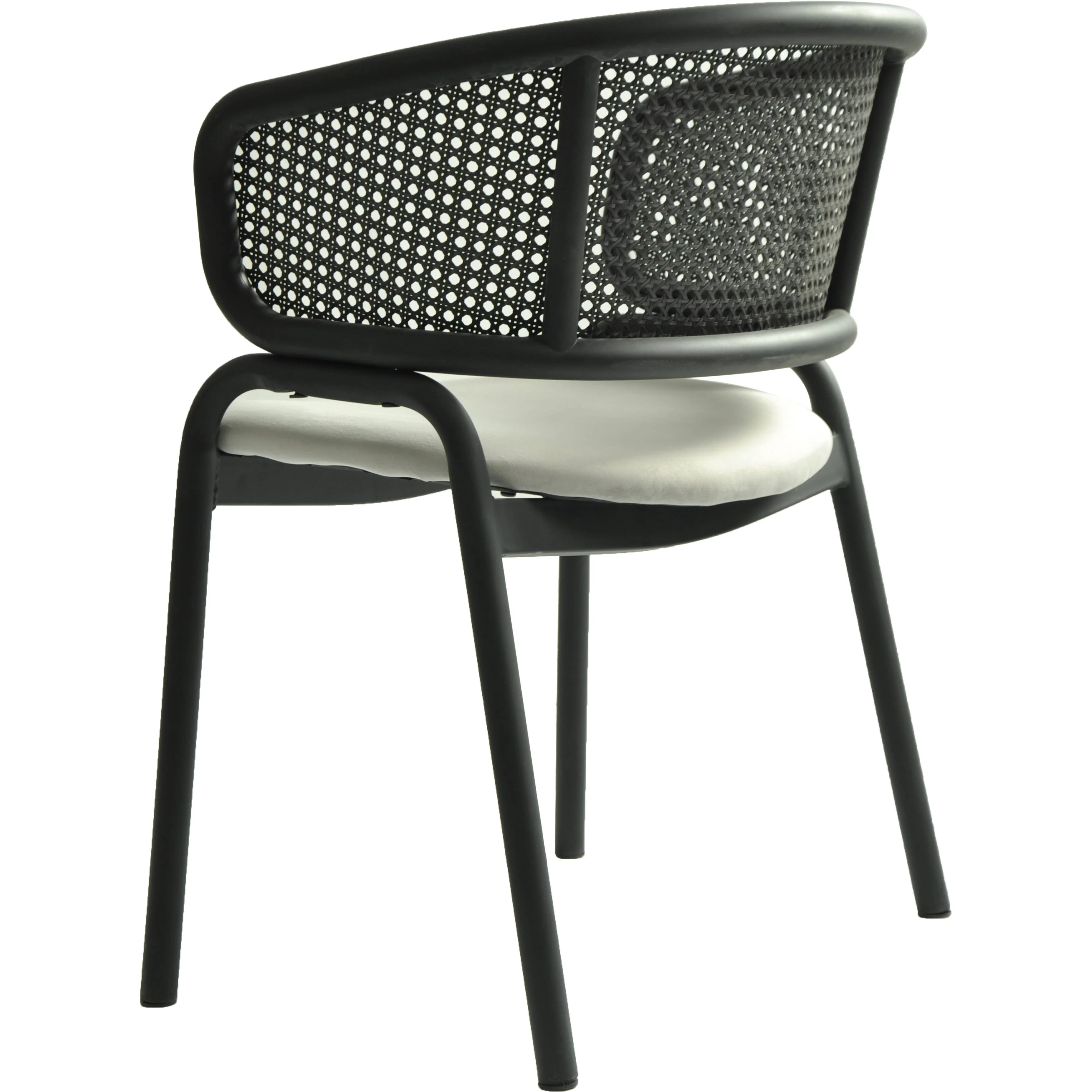 Ervilla Dining Armchair in Black Steel Frame with Black Wicker Back and Grey Seat Set of 2