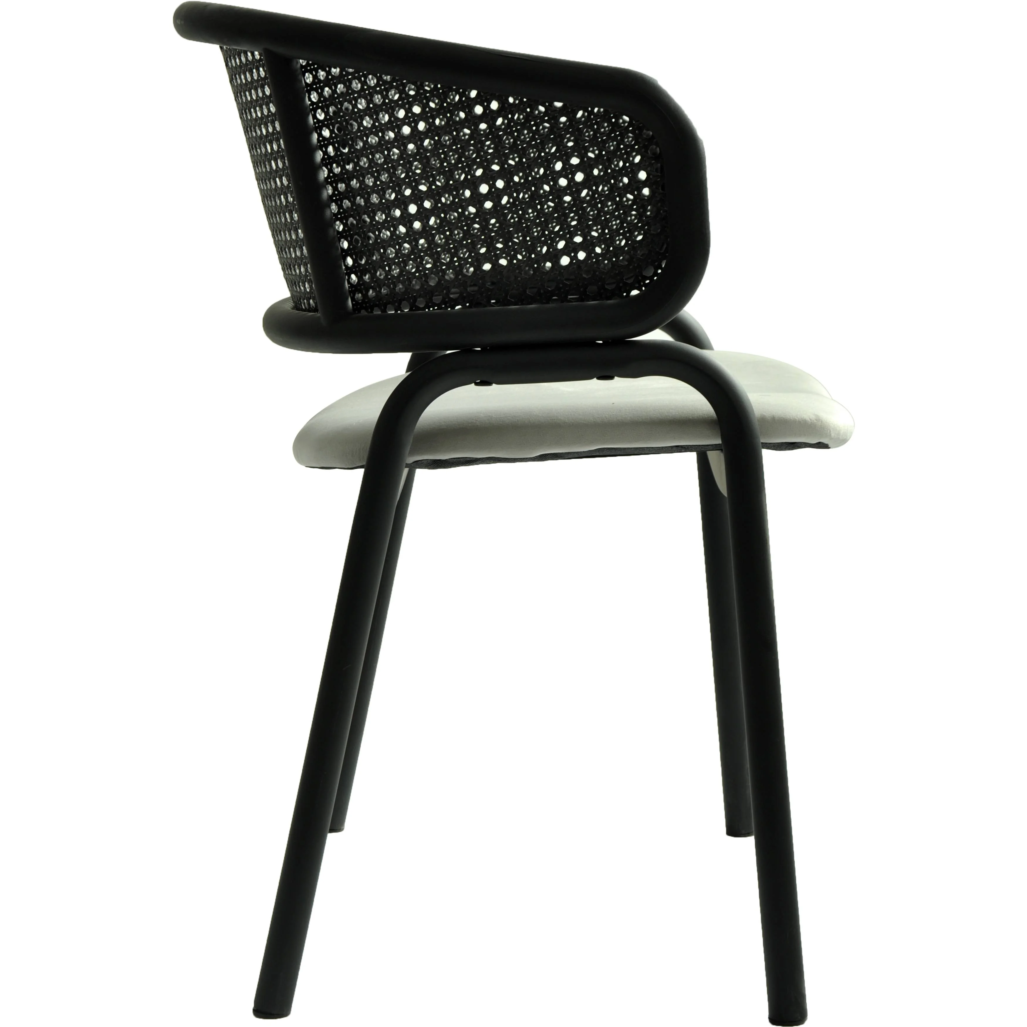 Ervilla Dining Armchair in Black Steel Frame with Black Wicker Back and Grey Seat Set of 4