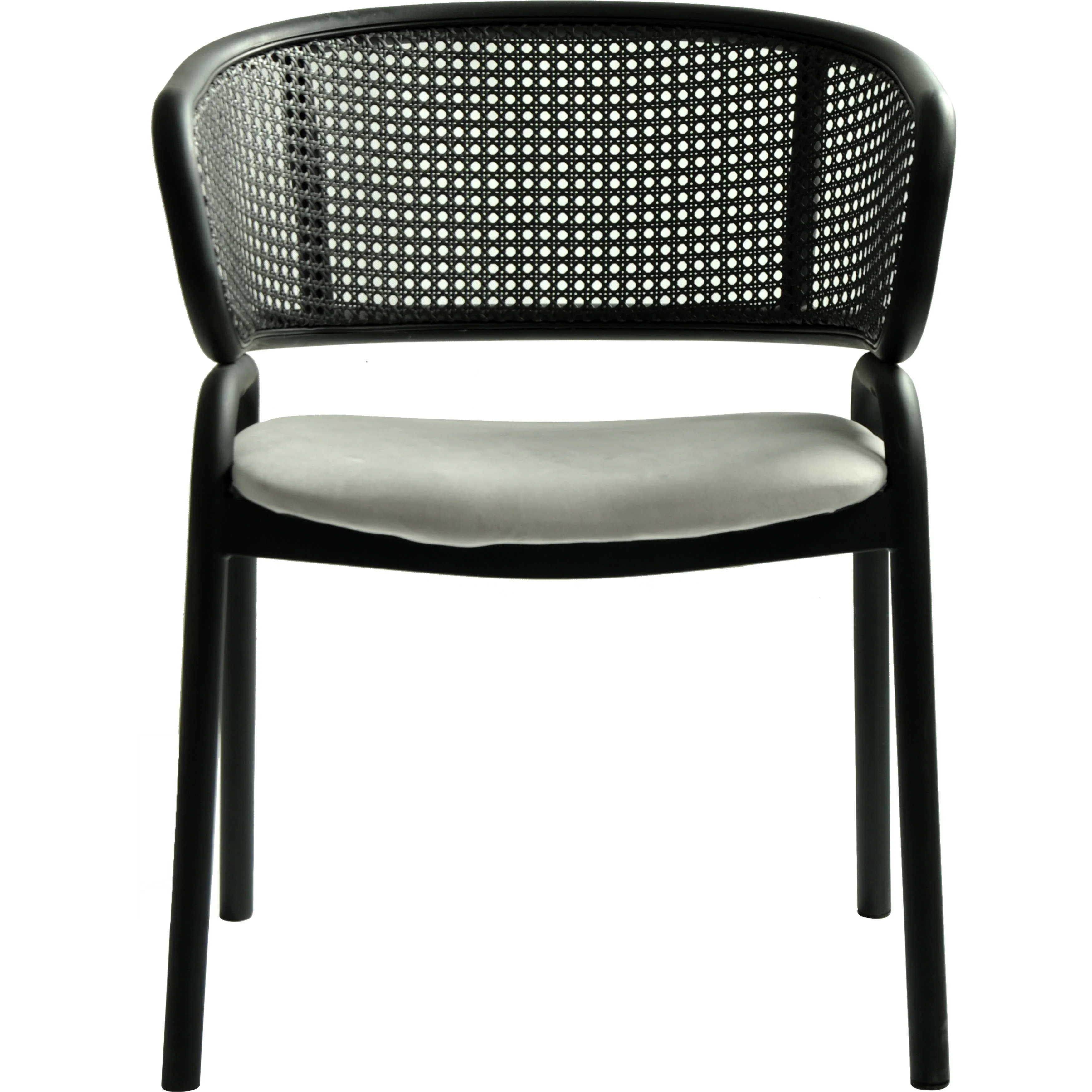 Ervilla Dining Armchair in Black Steel Frame with Black Wicker Back and Grey Seat Set of 4
