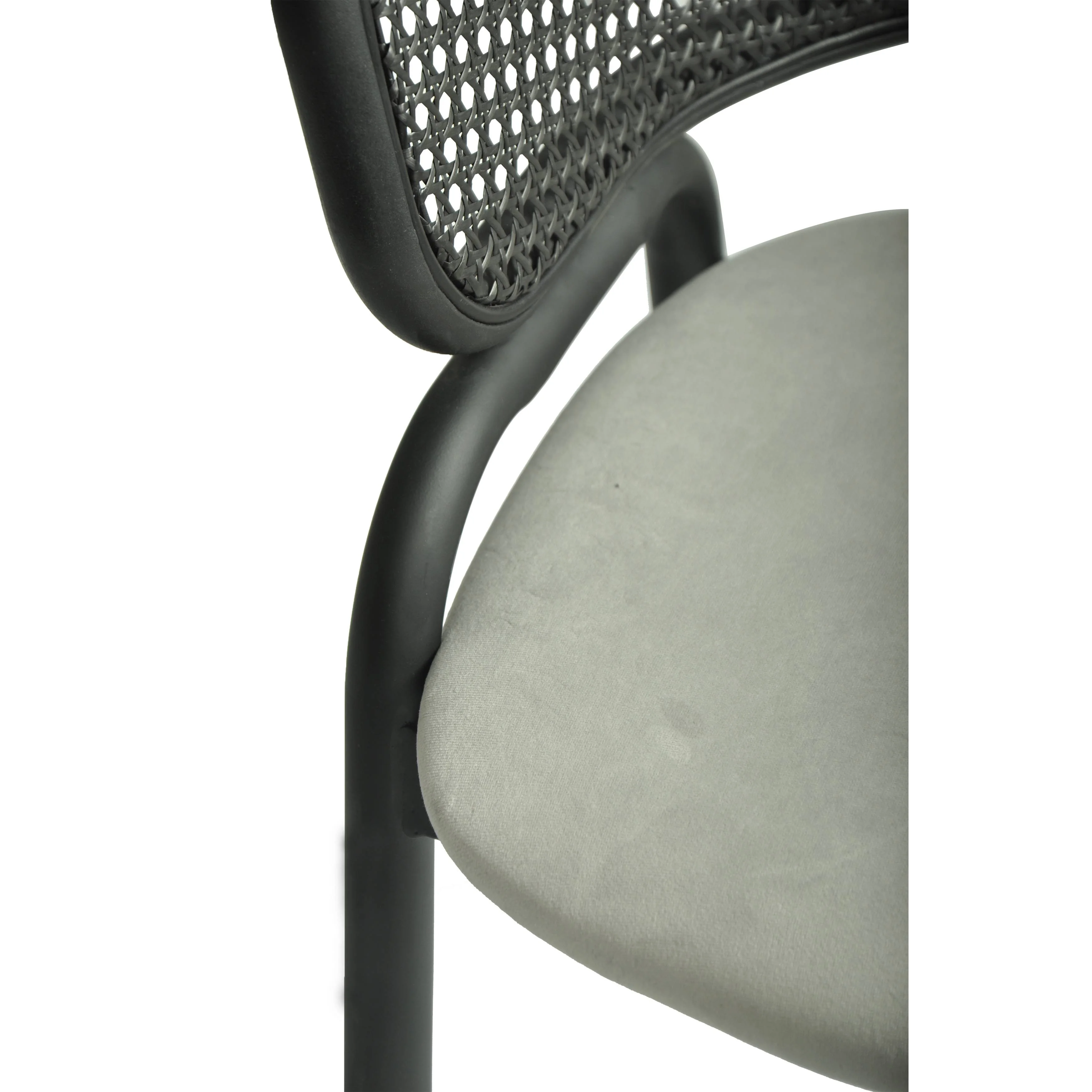 Ervilla Dining Armchair in Black Steel Frame with Black Wicker Back and Grey Seat Set of 4