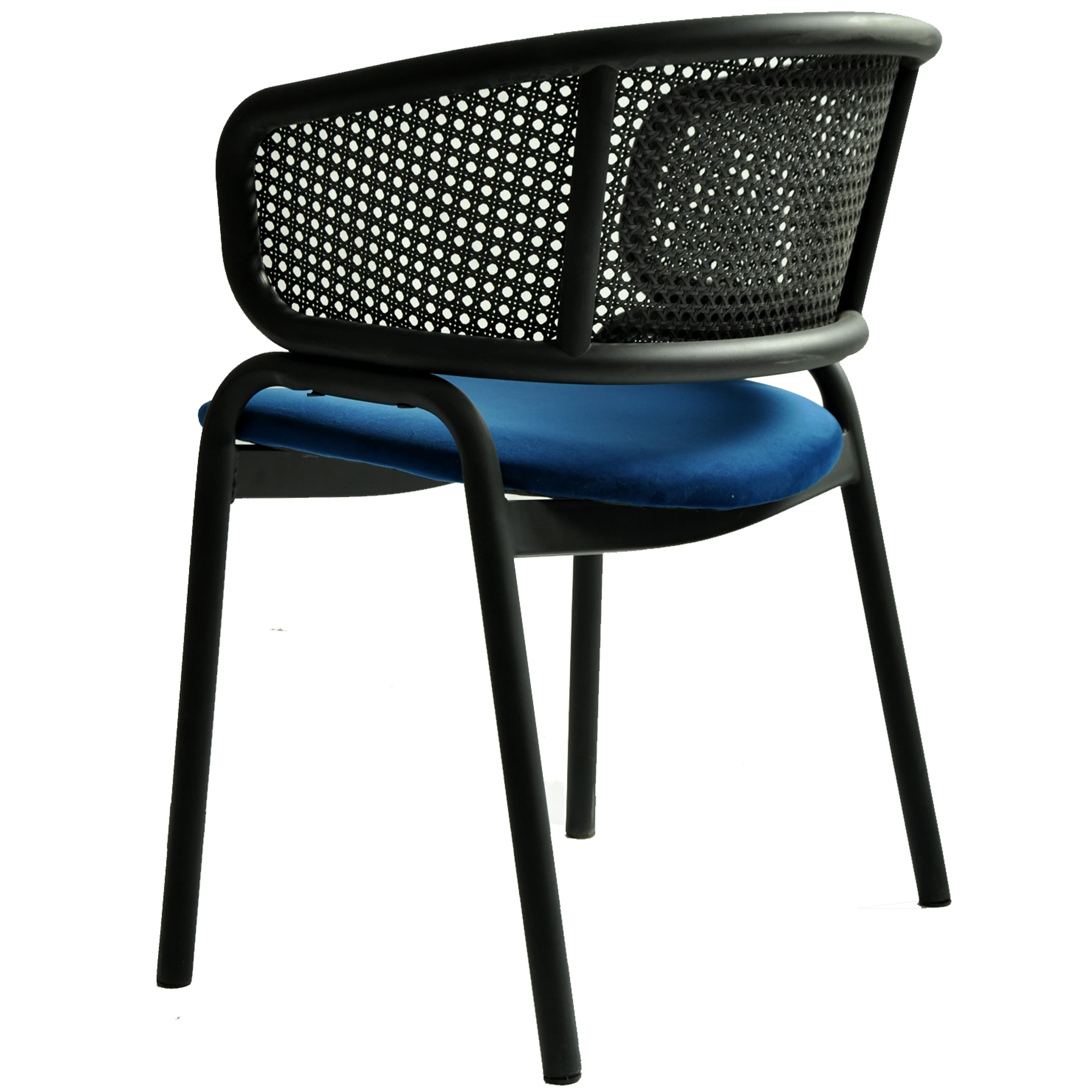 Ervilla Dining Armchair in Black Steel Frame with Black Wicker Back and Navy Blue Seat