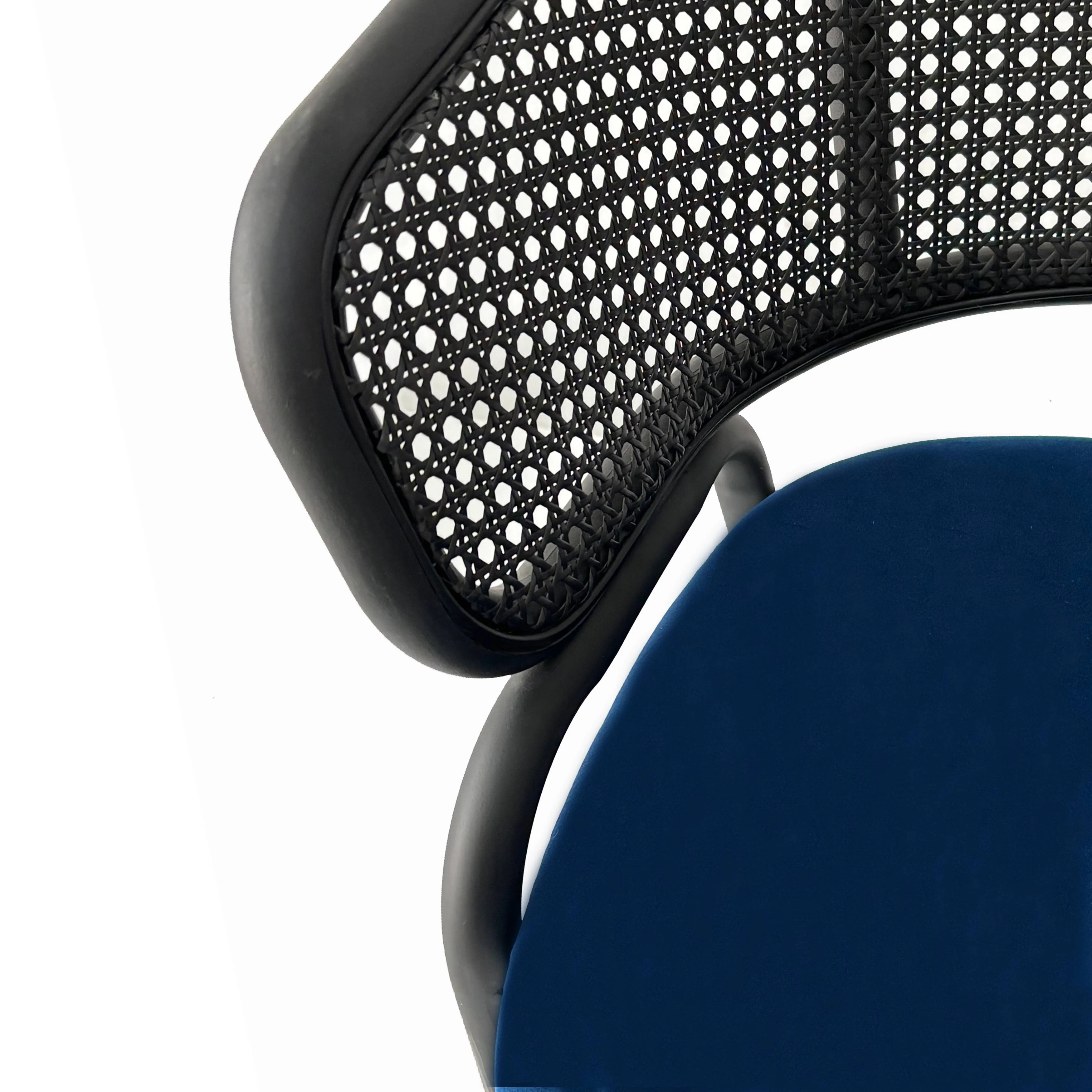 Ervilla Dining Armchair in Black Steel Frame with Black Wicker Back and Navy Blue Seat Set of 2