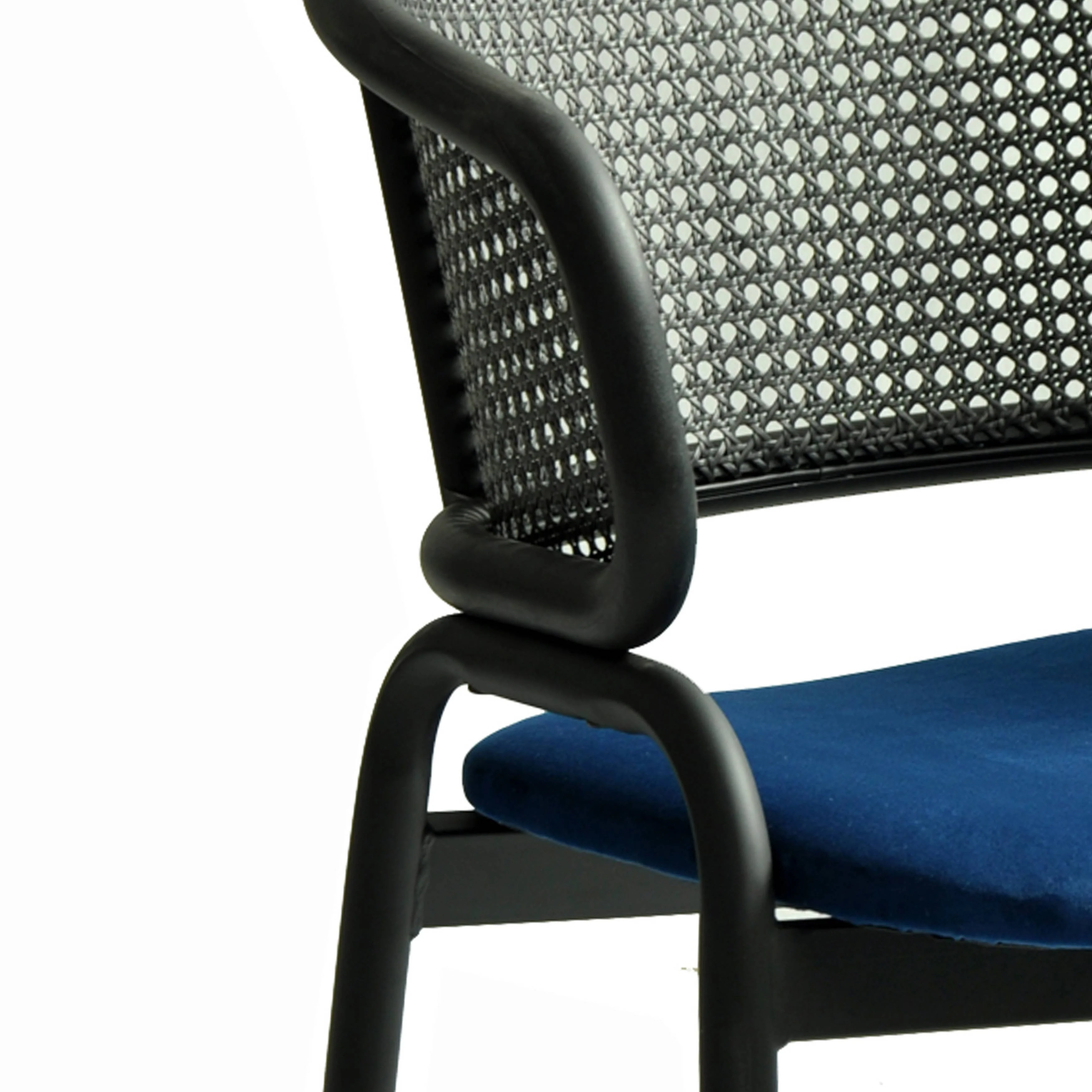 Ervilla Dining Armchair in Black Steel Frame with Black Wicker Back and Navy Blue Seat Set of 4