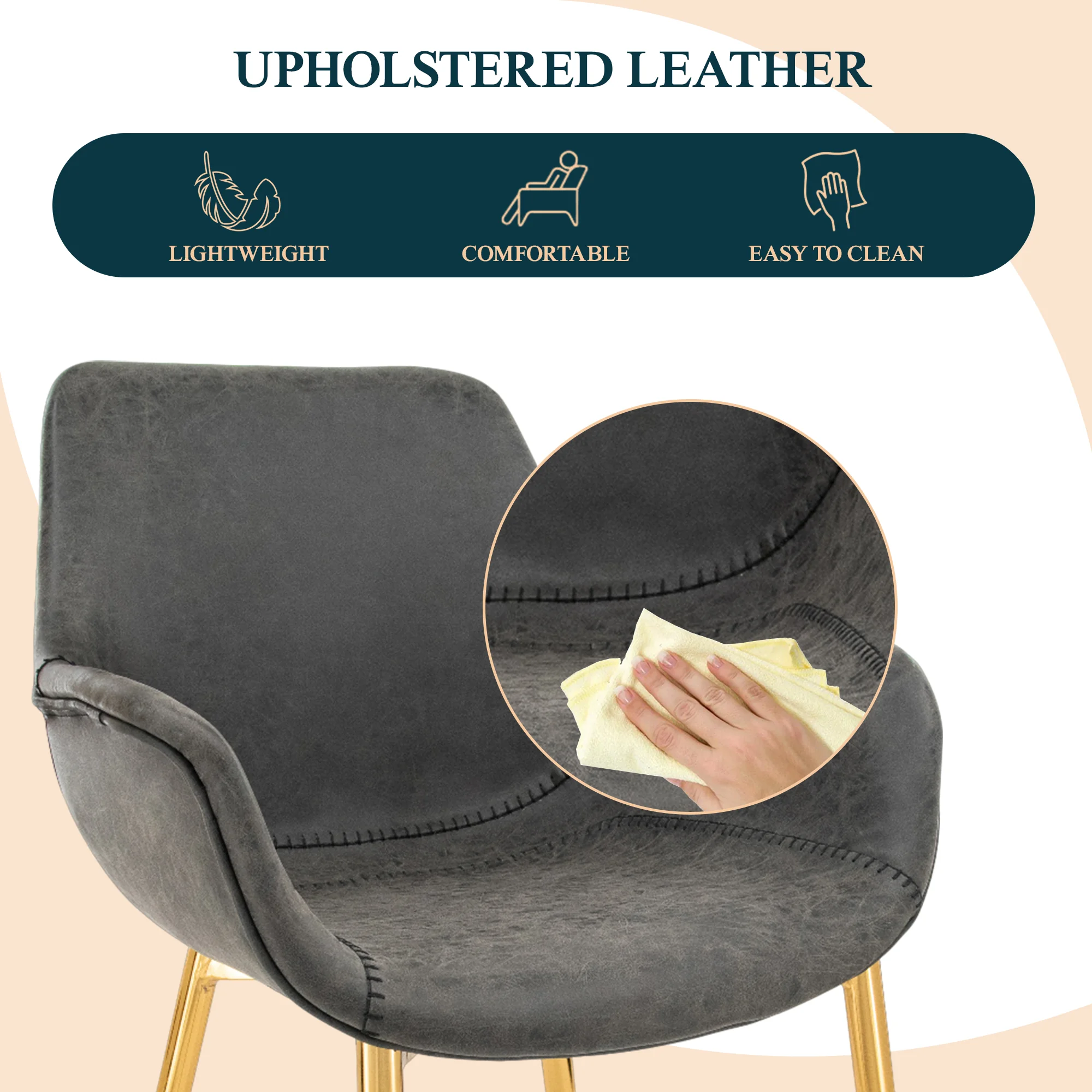 Markley Modern Leather Dining Arm Chair With Gold Metal Legs