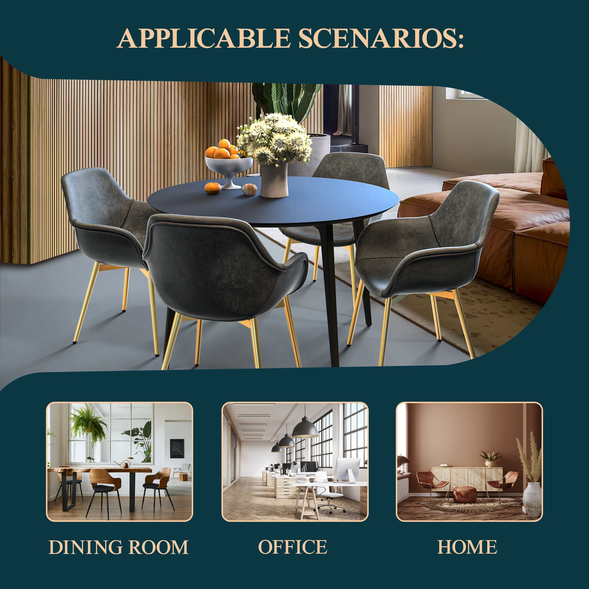 Markley Modern Leather Dining Arm Chair With Gold Metal Legs