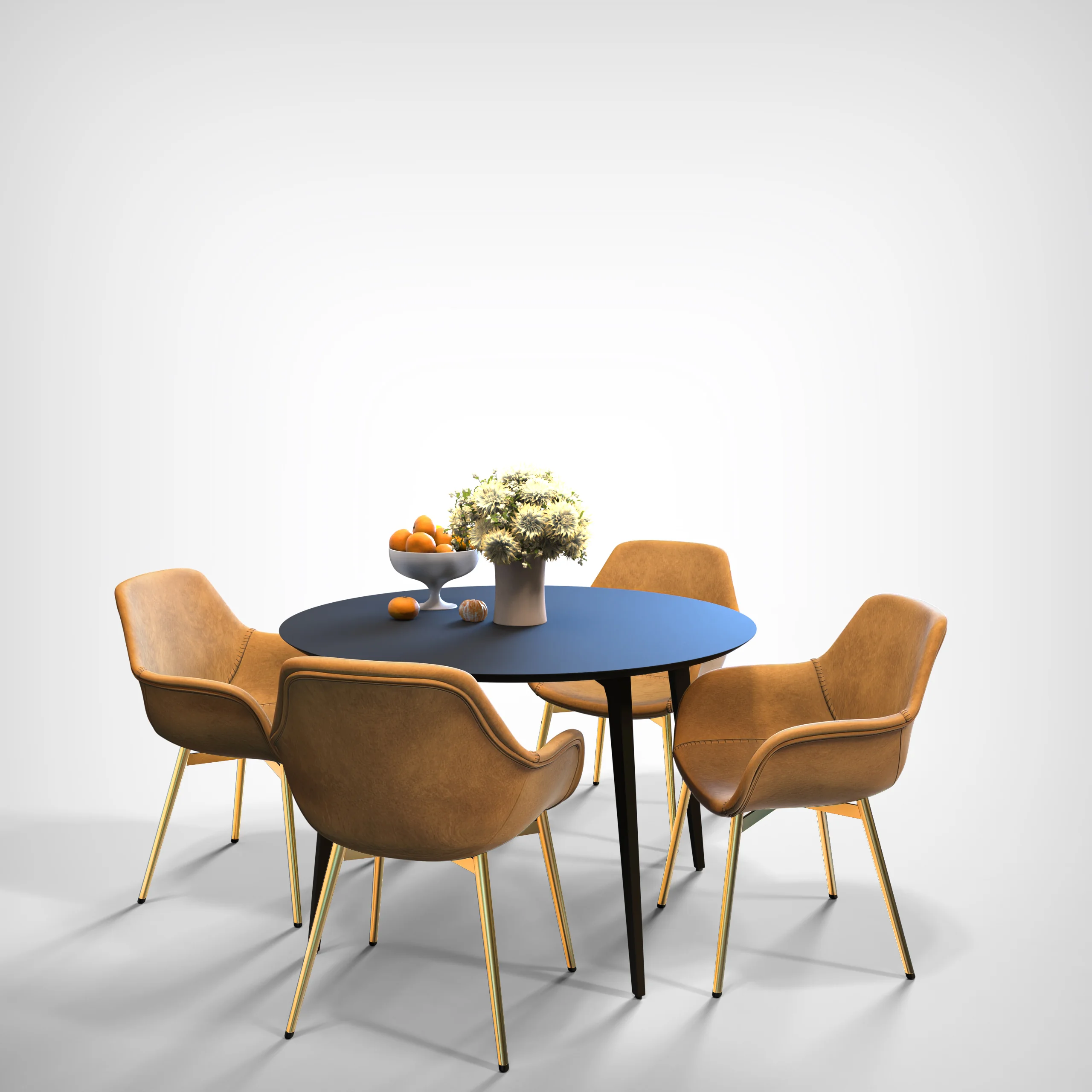 Markley Modern Leather Dining Arm Chair With Gold Metal Legs