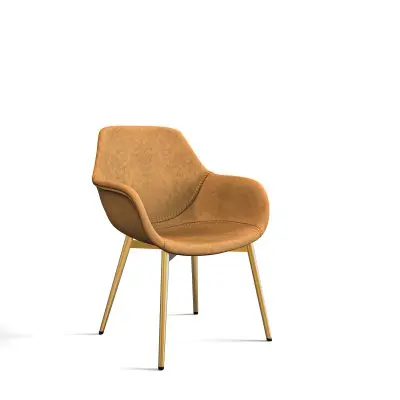 Markley Modern Leather Dining Arm Chair With Gold Metal Legs