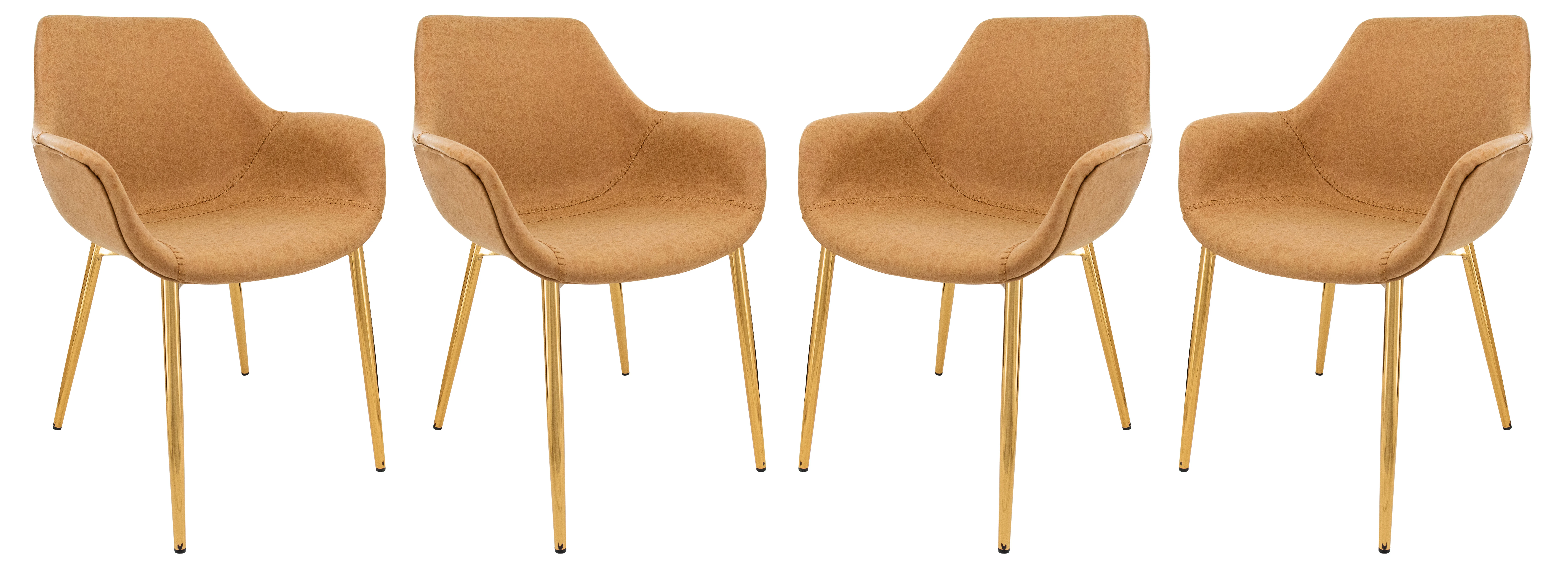 Markley Modern Leather Dining Arm Chair With Gold Metal Legs Set of 4