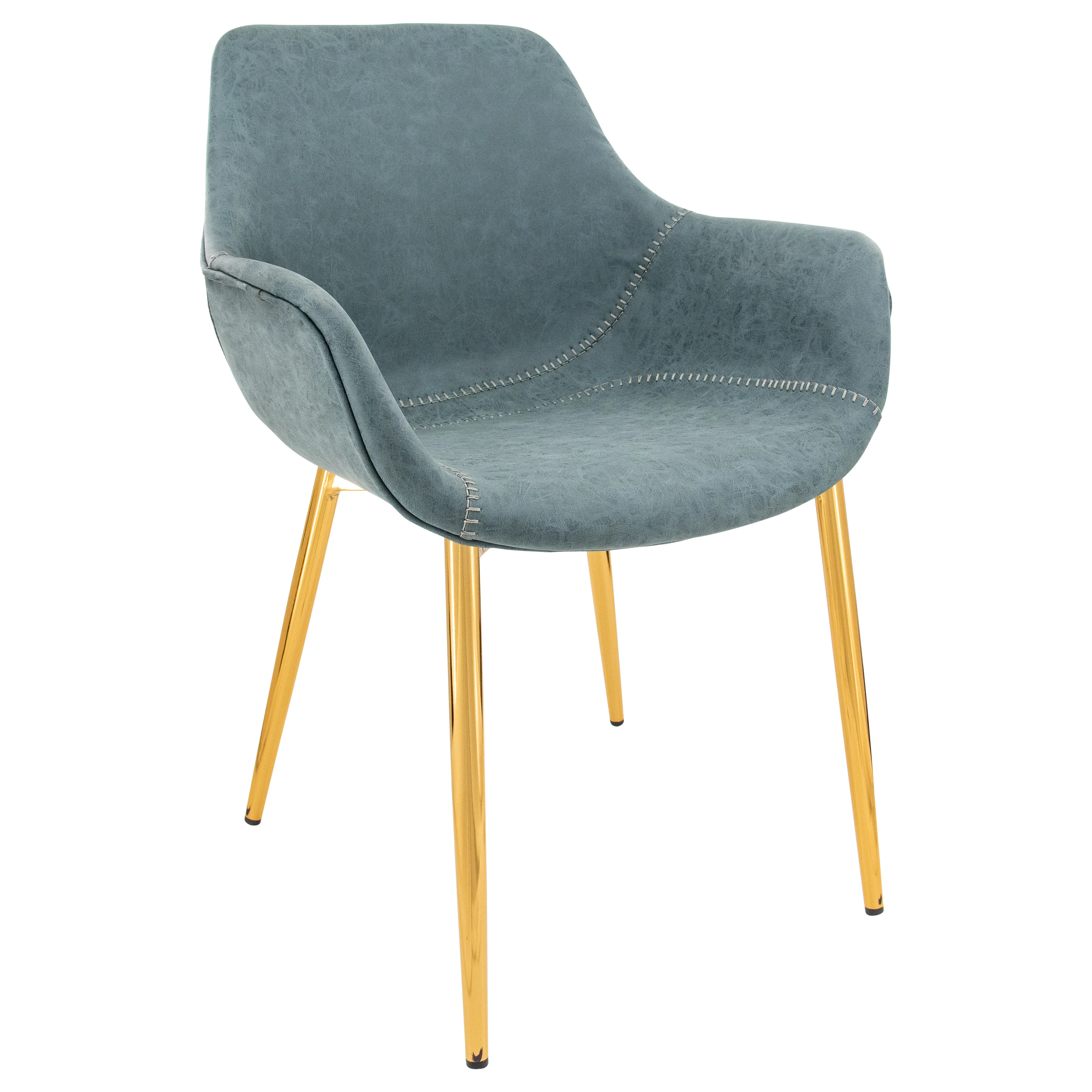 Markley Modern Leather Dining Arm Chair With Gold Metal Legs