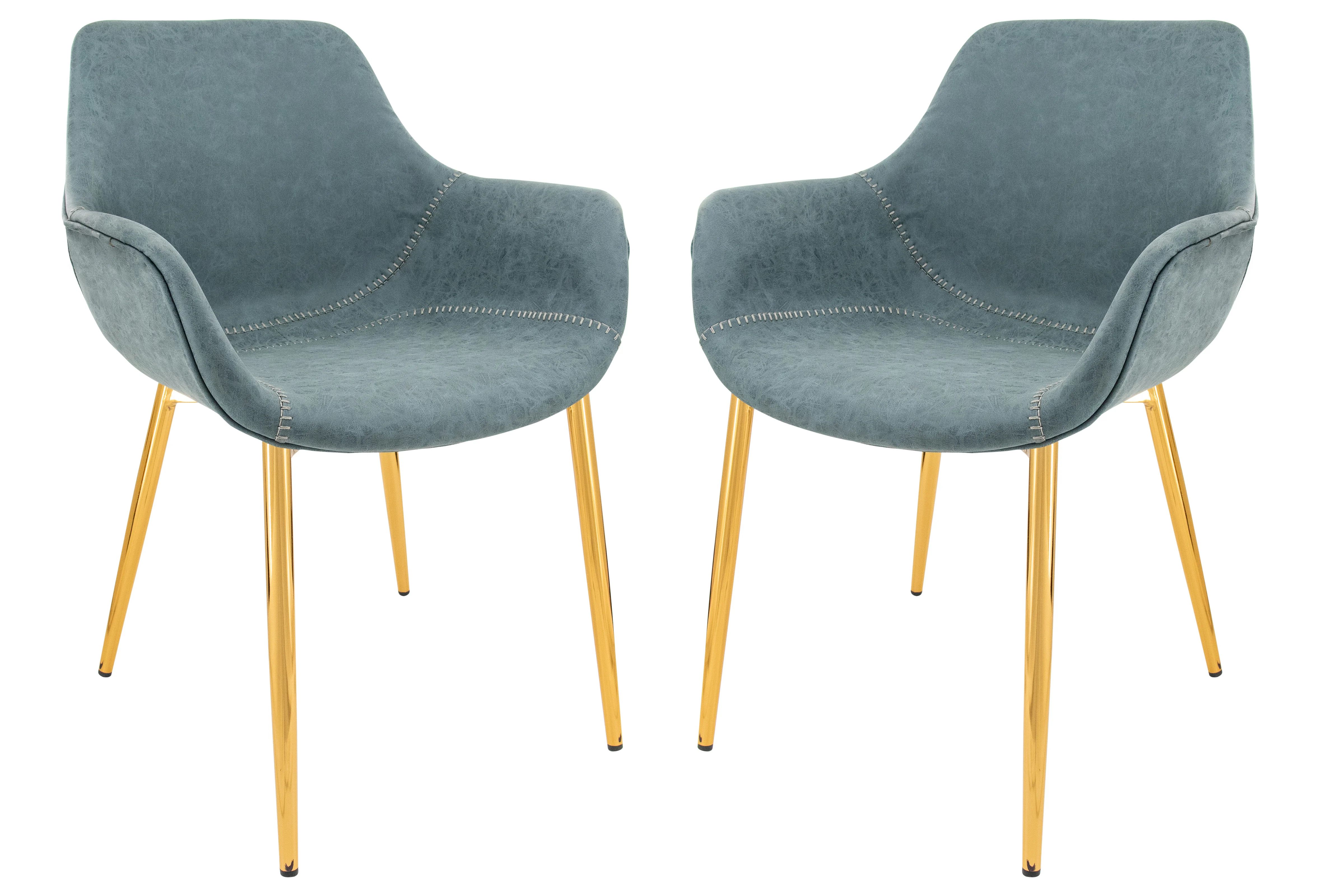 Markley Modern Leather Dining Arm Chair With Gold Metal Legs Set of 2