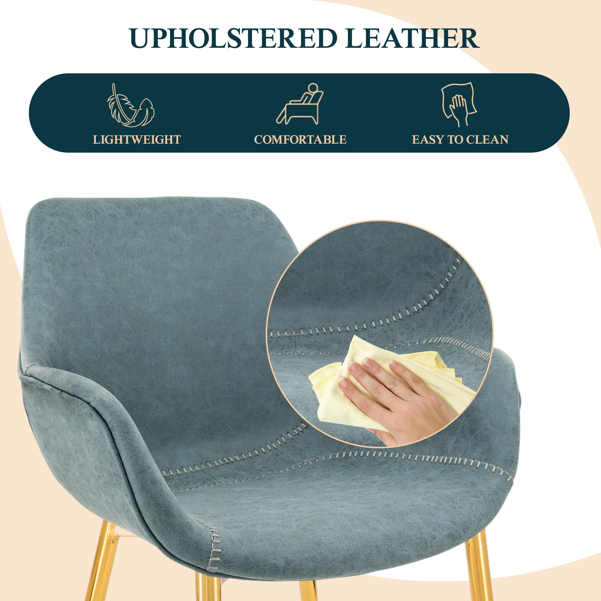 Markley Modern Leather Dining Arm Chair With Gold Metal Legs Set of 4