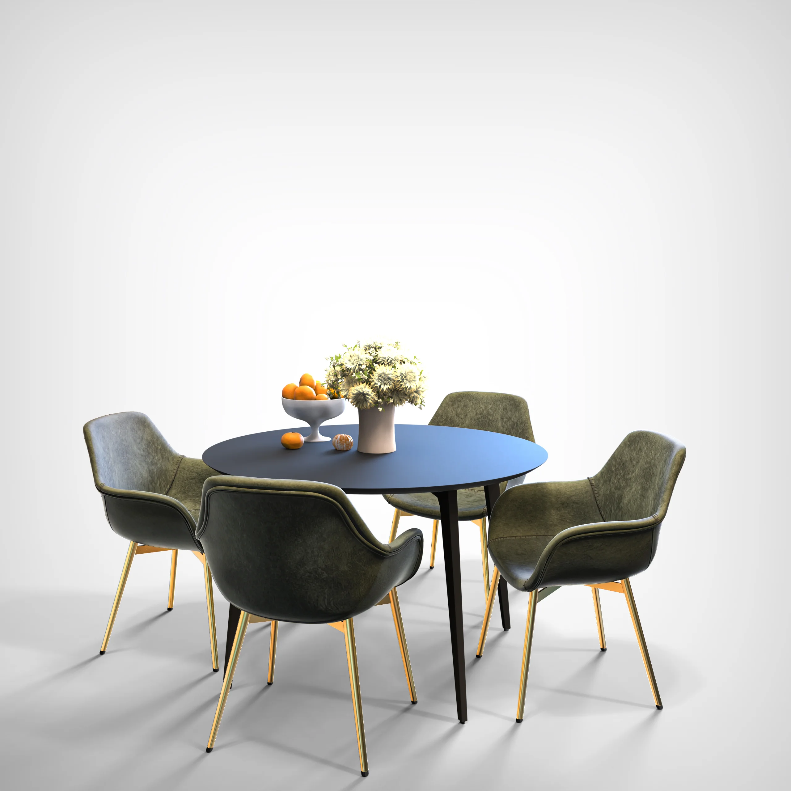 Markley Modern Leather Dining Arm Chair With Gold Metal Legs