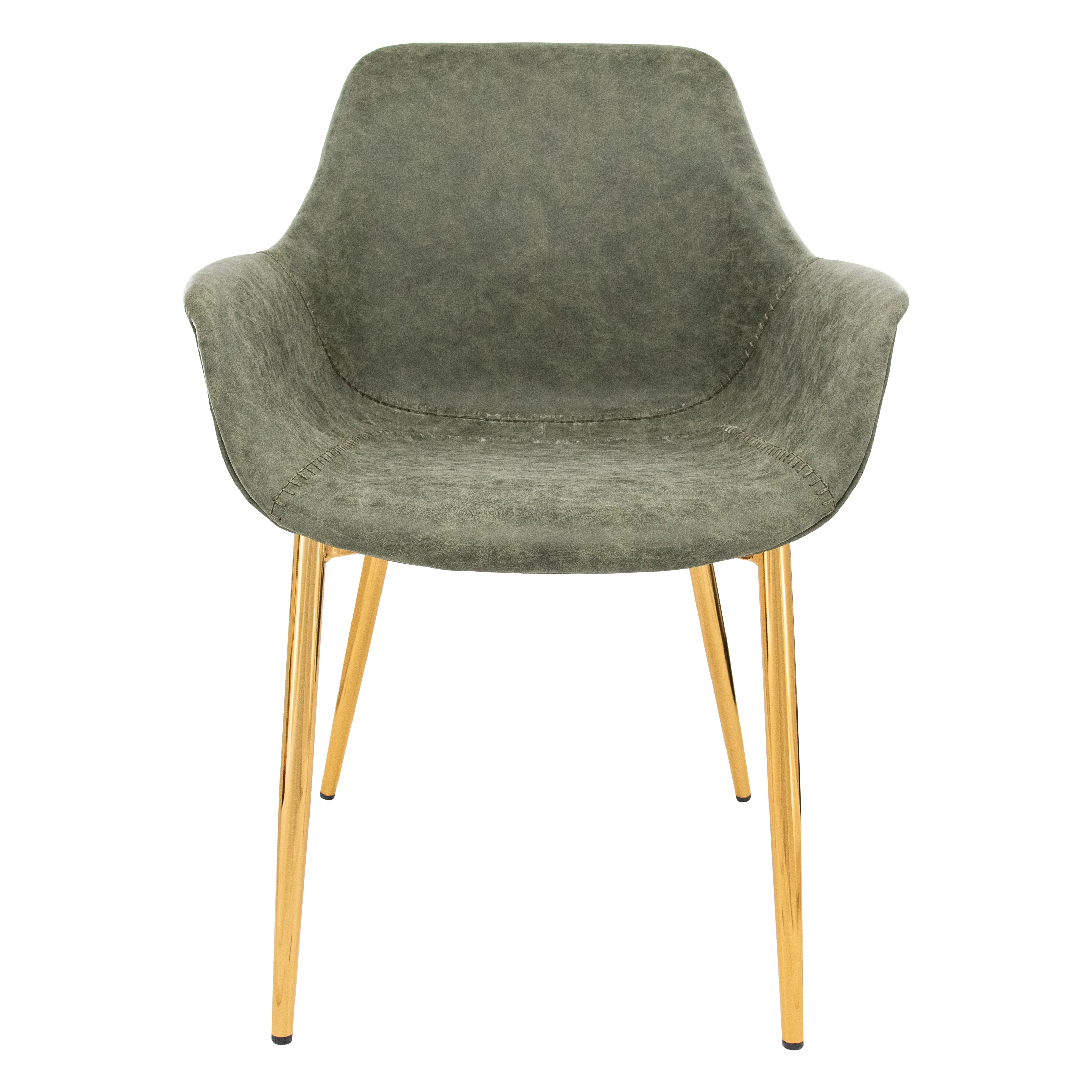 Markley Modern Leather Dining Arm Chair With Gold Metal Legs