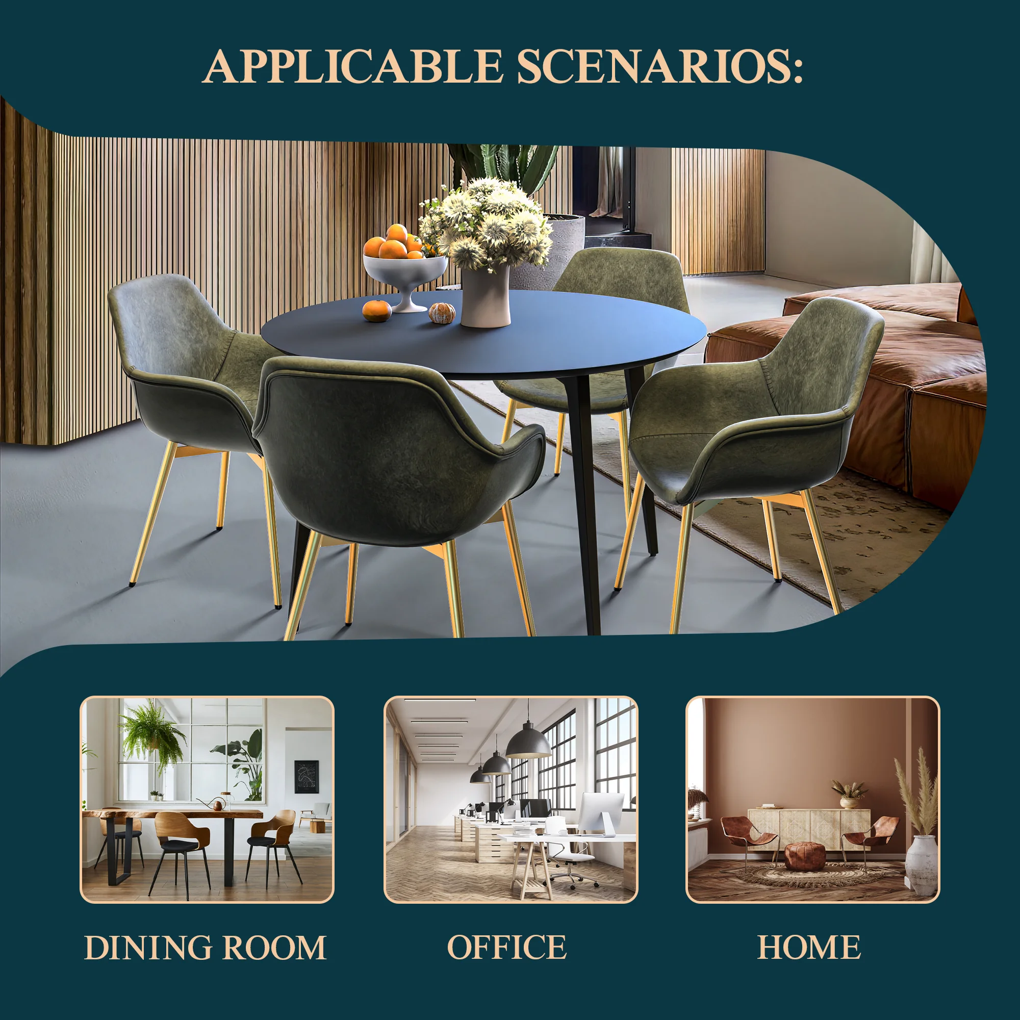 Markley Modern Leather Dining Arm Chair With Gold Metal Legs