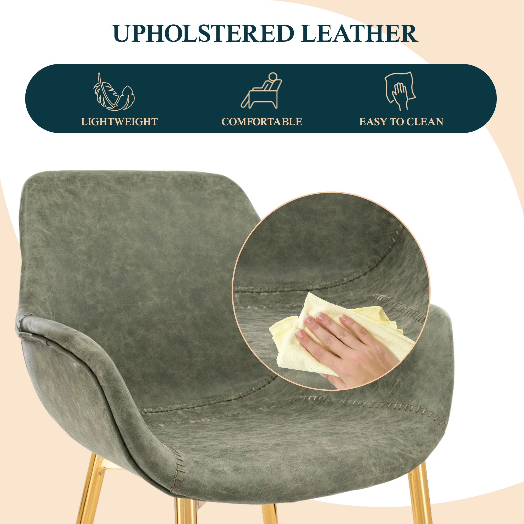 Markley Modern Leather Dining Arm Chair With Gold Metal Legs