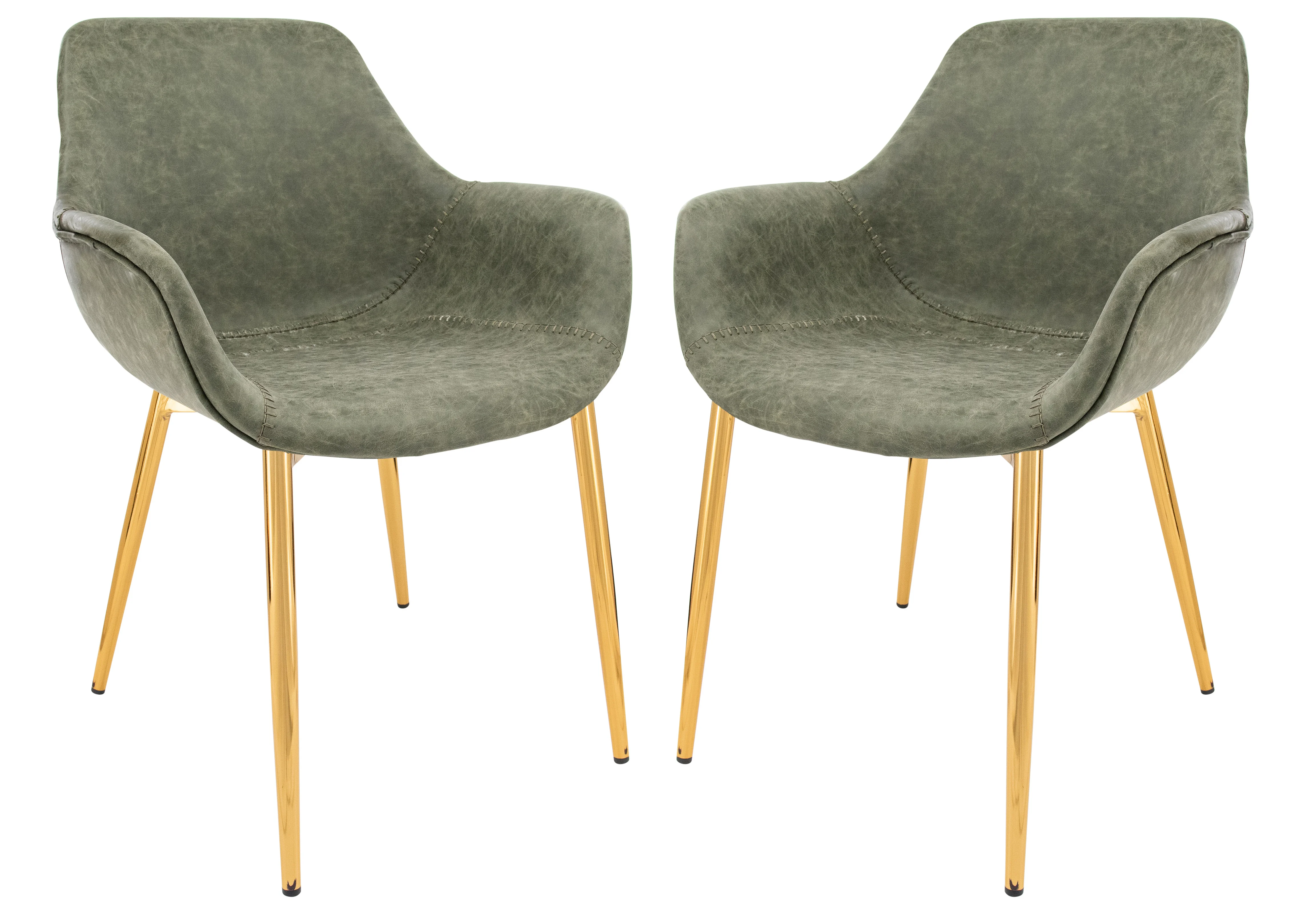 Markley Modern Leather Dining Arm Chair With Gold Metal Legs Set of 2