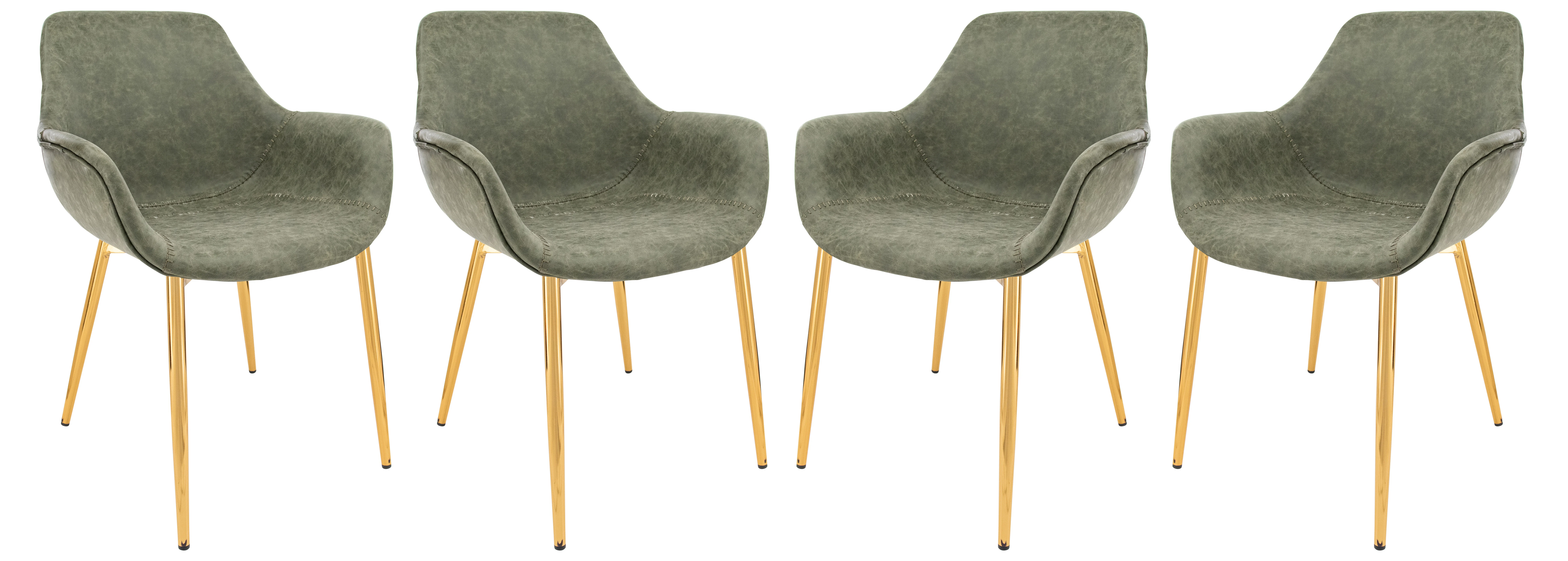 Markley Modern Leather Dining Arm Chair With Gold Metal Legs Set of 4