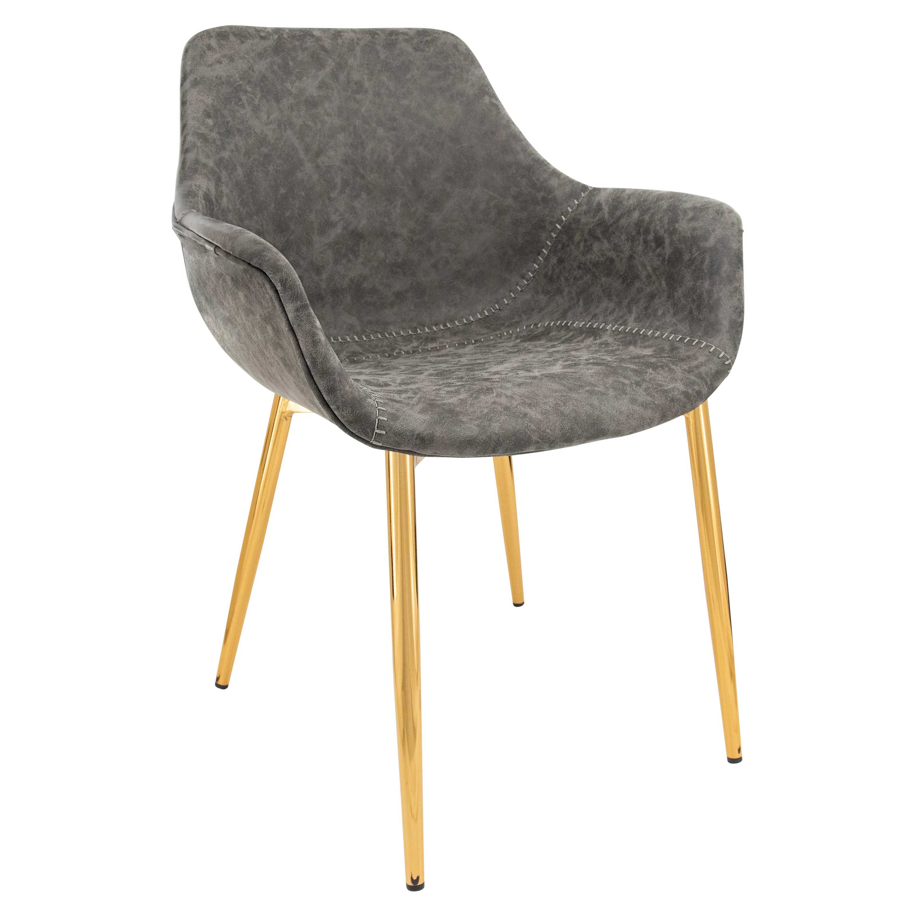 Markley Modern Leather Dining Arm Chair With Gold Metal Legs