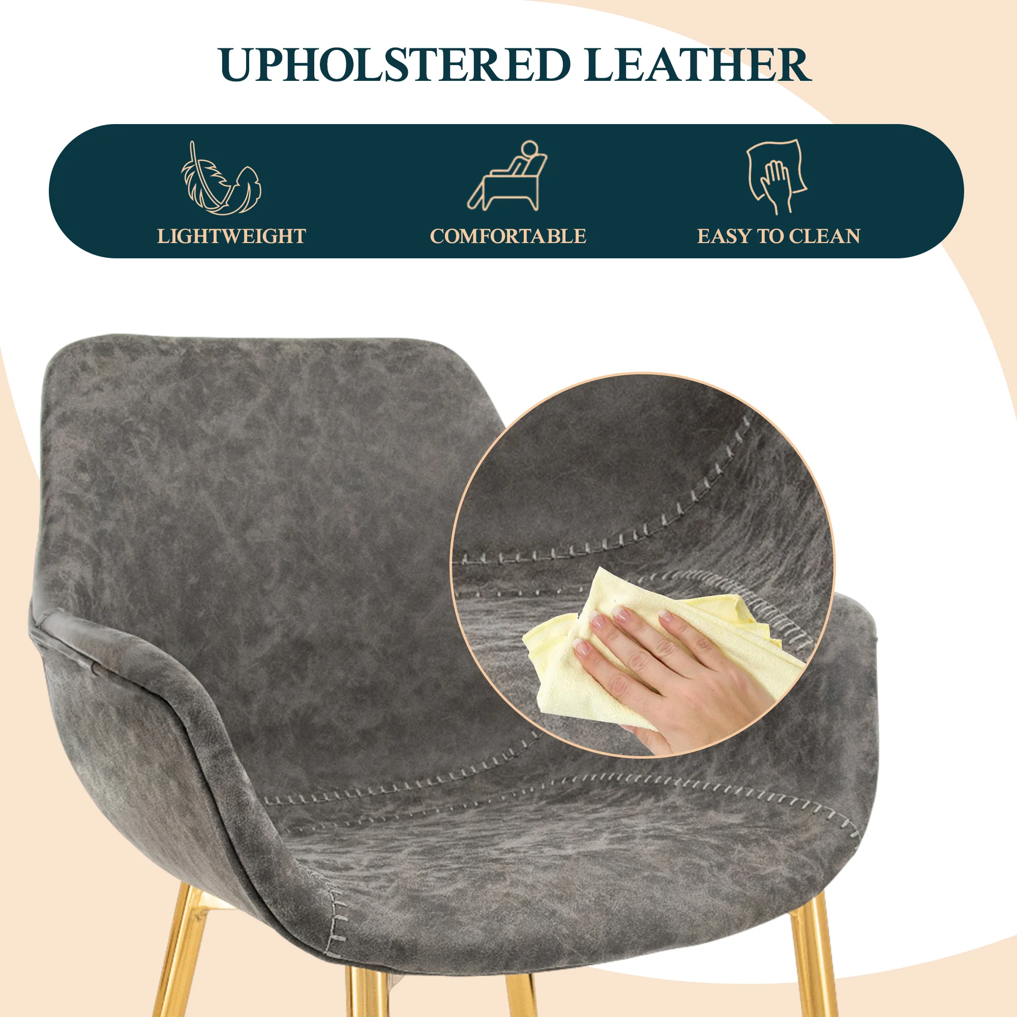 Markley Modern Leather Dining Arm Chair With Gold Metal Legs Set of 2