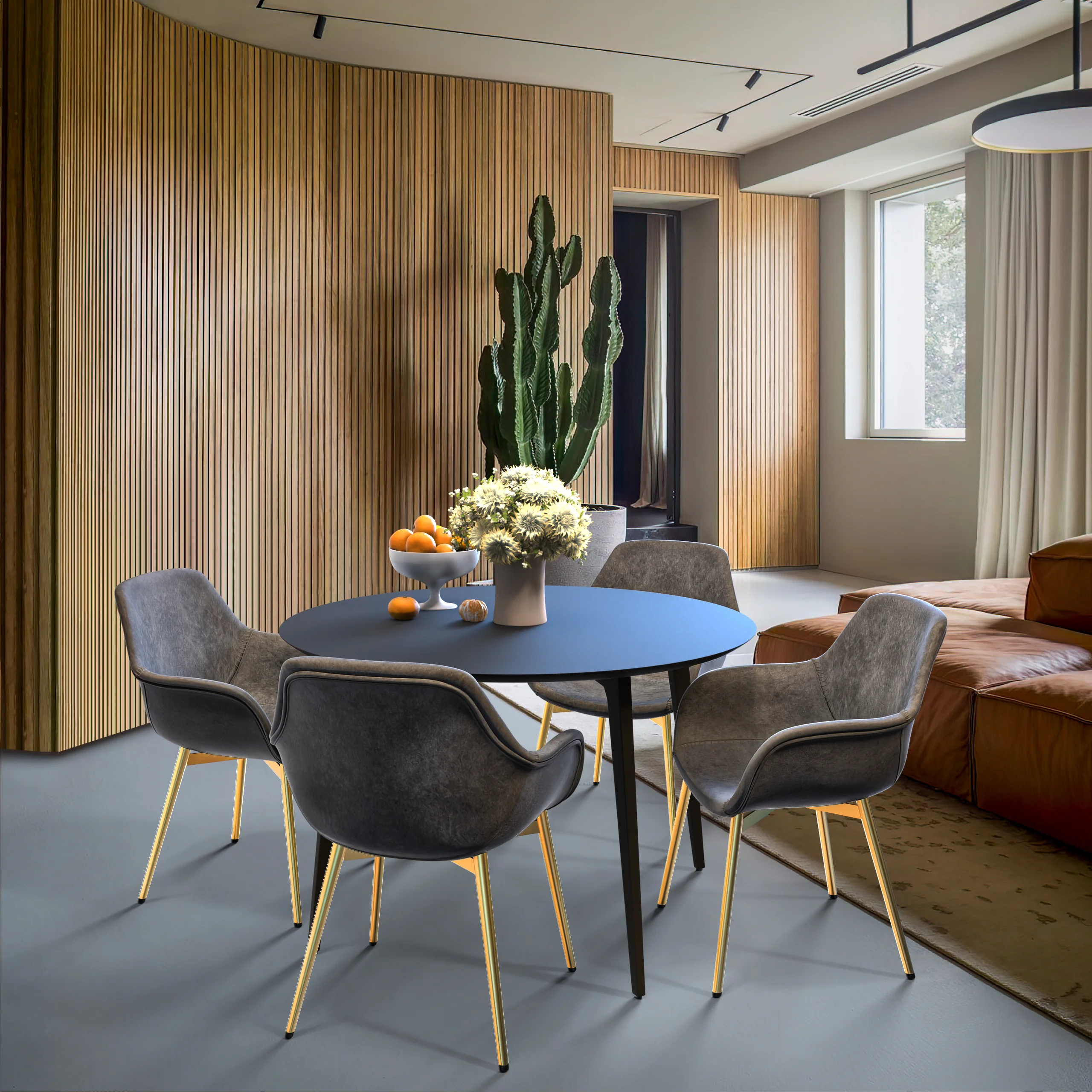 Markley Modern Leather Dining Arm Chair With Gold Metal Legs Set of 4