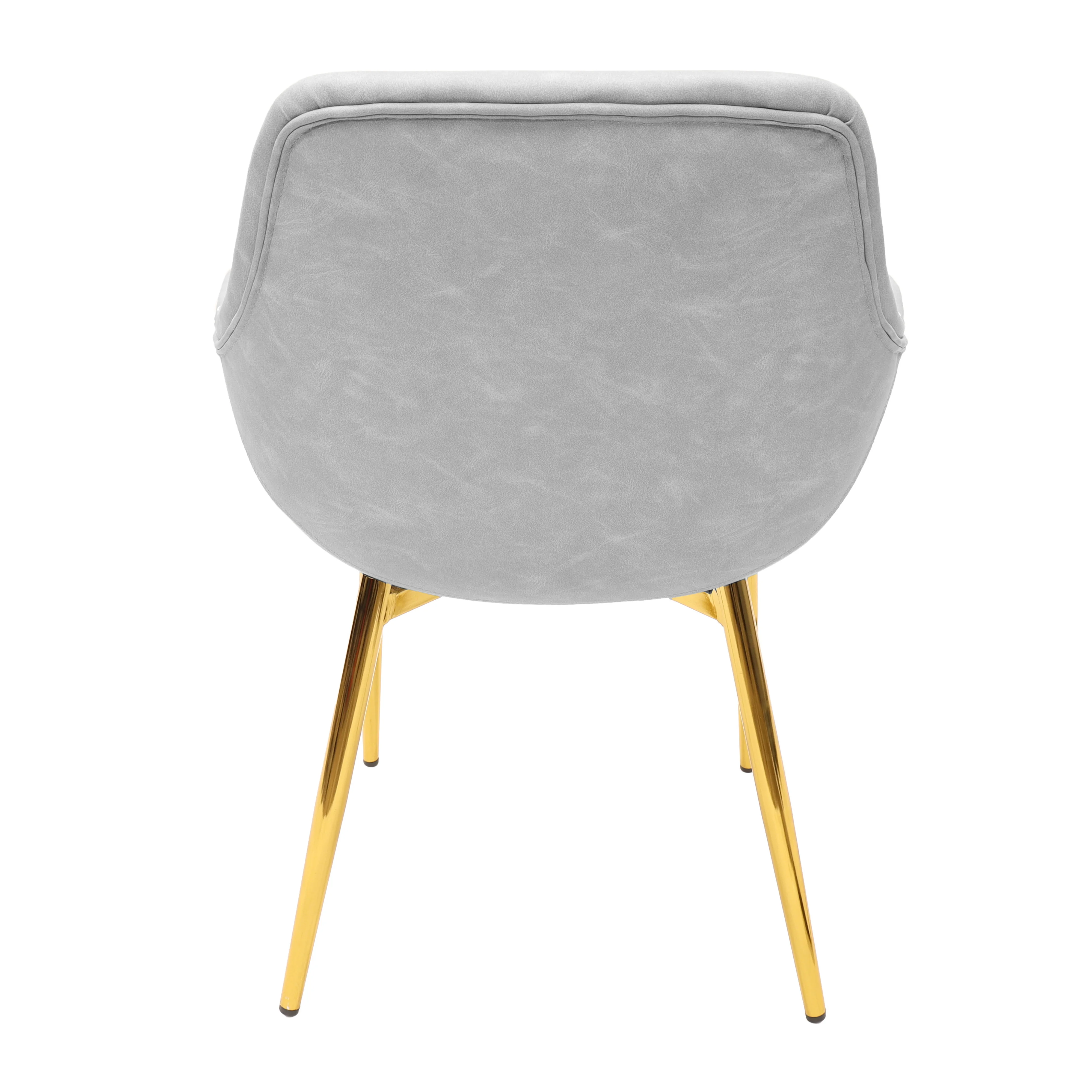 Markley Modern Leather Dining Arm Chair With Gold Light Grey Metal Legs Set of 2