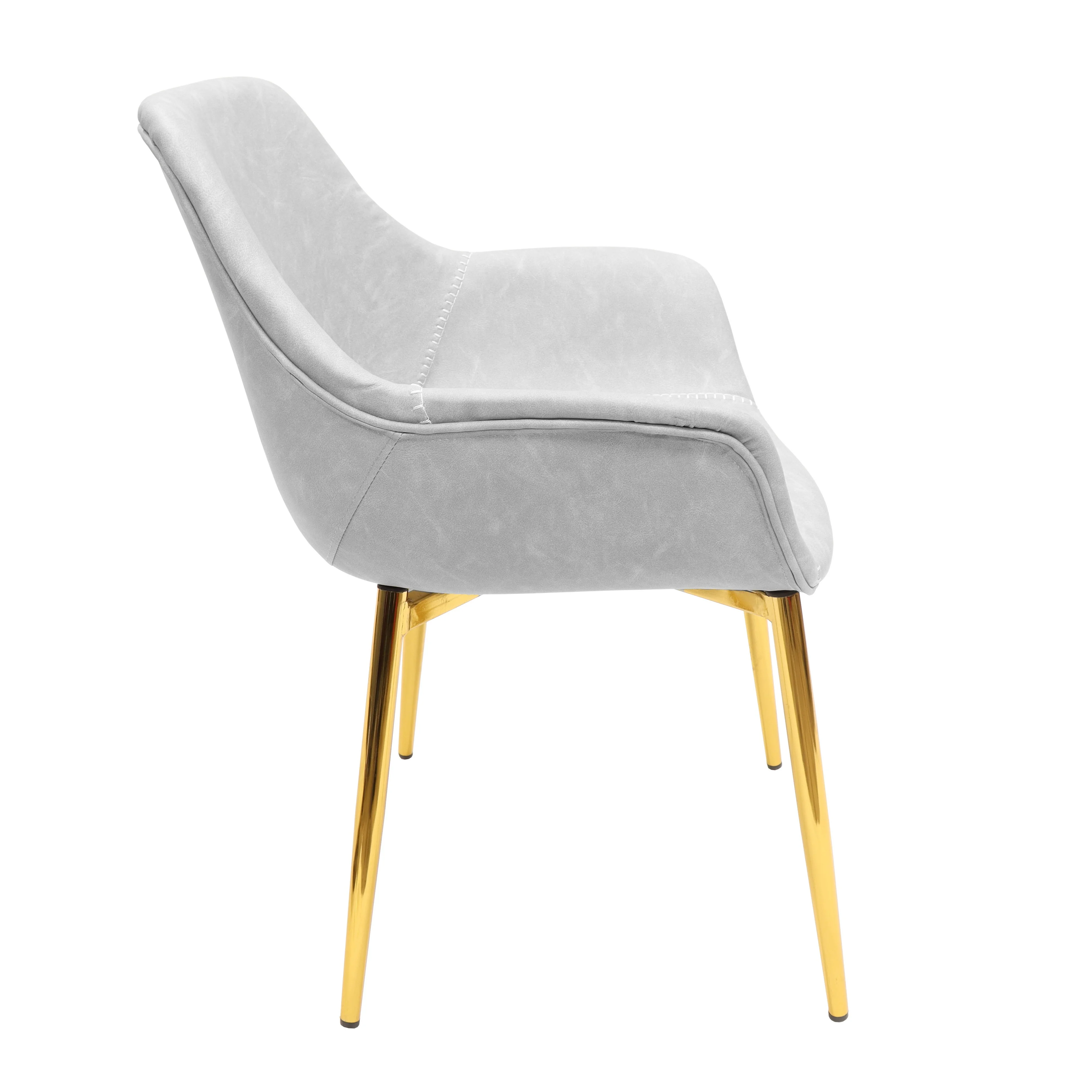 Markley Modern Leather Dining Arm Chair With Gold Light Grey Metal Legs Set of 2