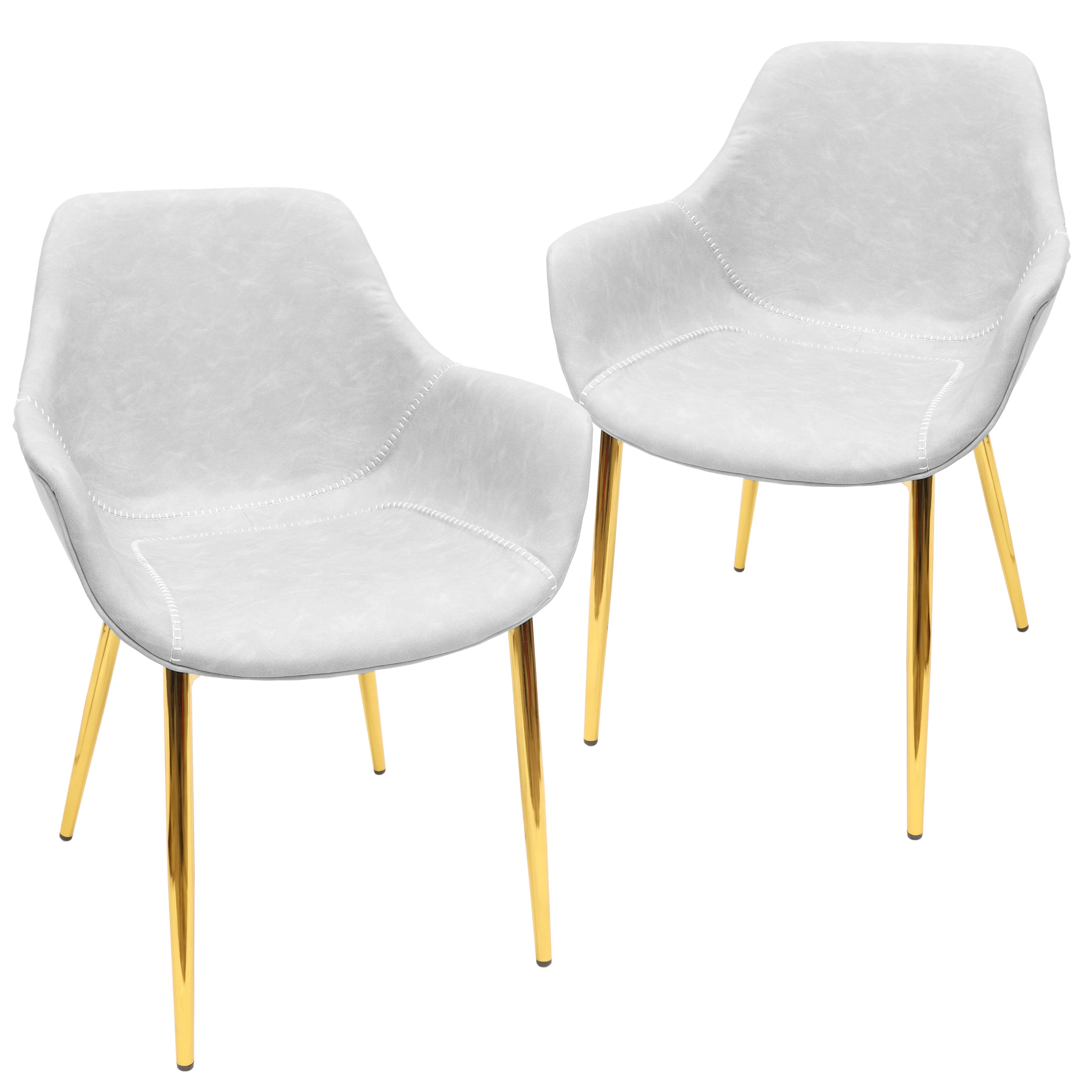 Markley Modern Leather Dining Arm Chair With Gold Light Grey Metal Legs Set of 2