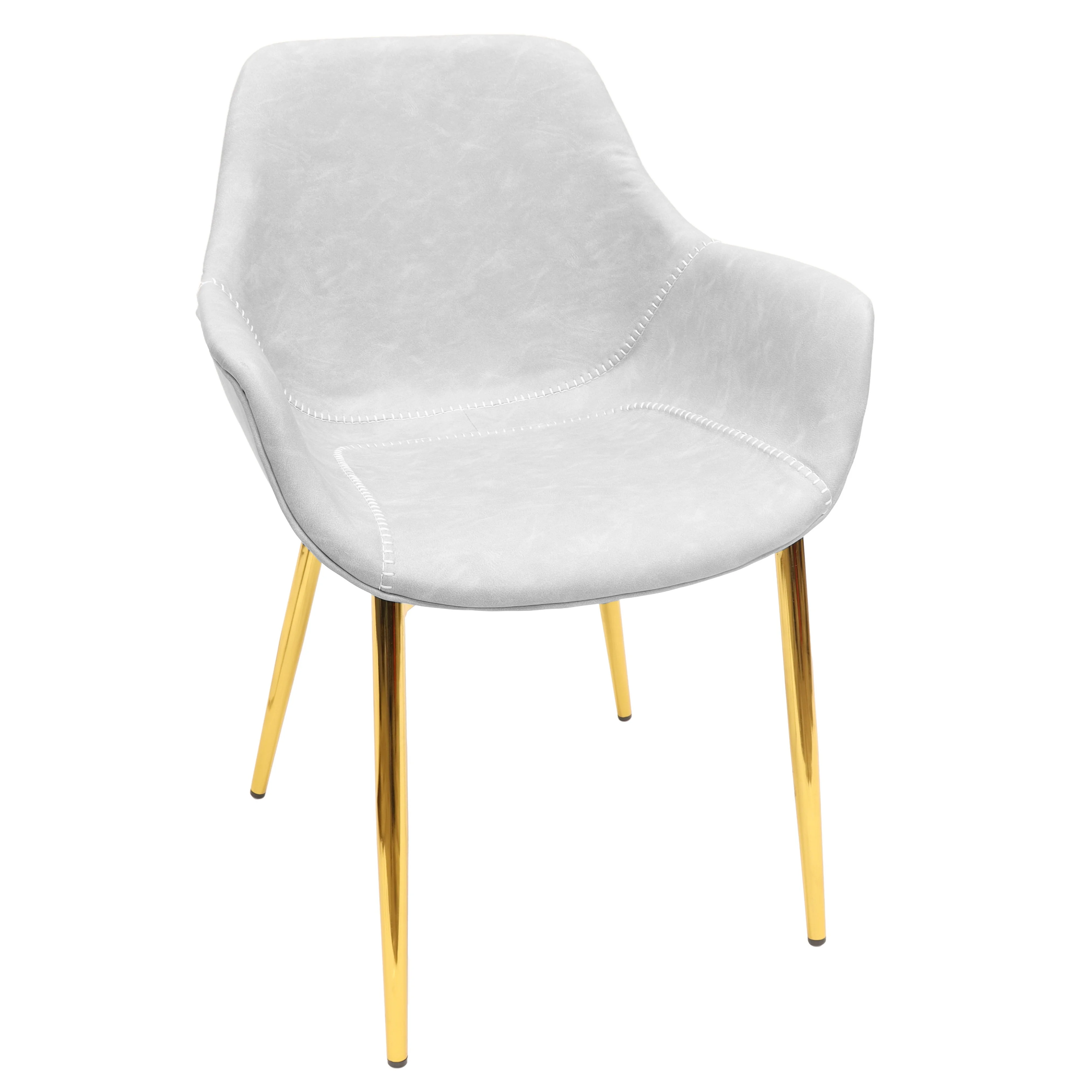 Markley Modern Leather Dining Arm Chair With Gold Metal Legs Light Grey Set of 4