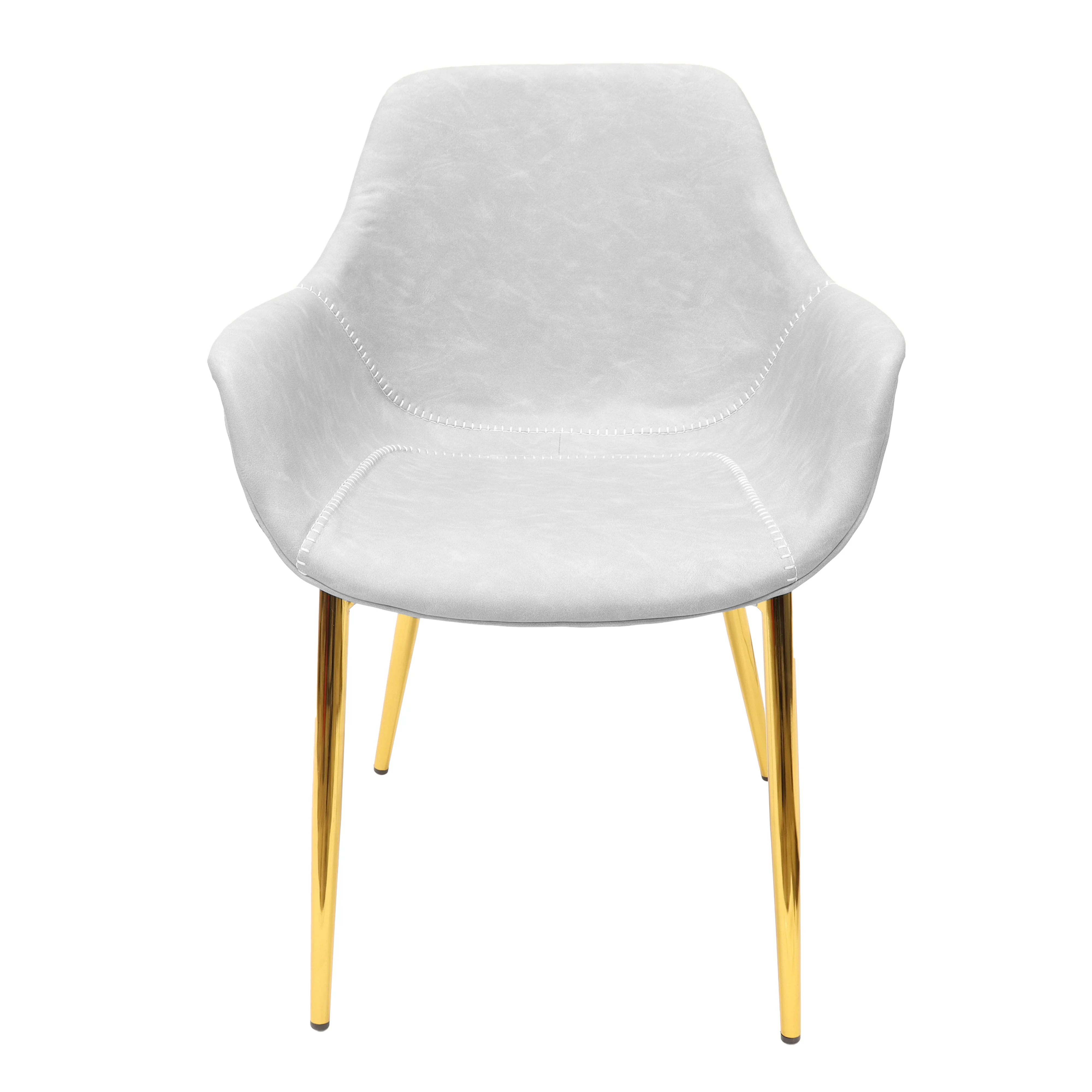 Markley Modern Leather Dining Arm Chair With Gold Metal Legs Light Grey Set of 4