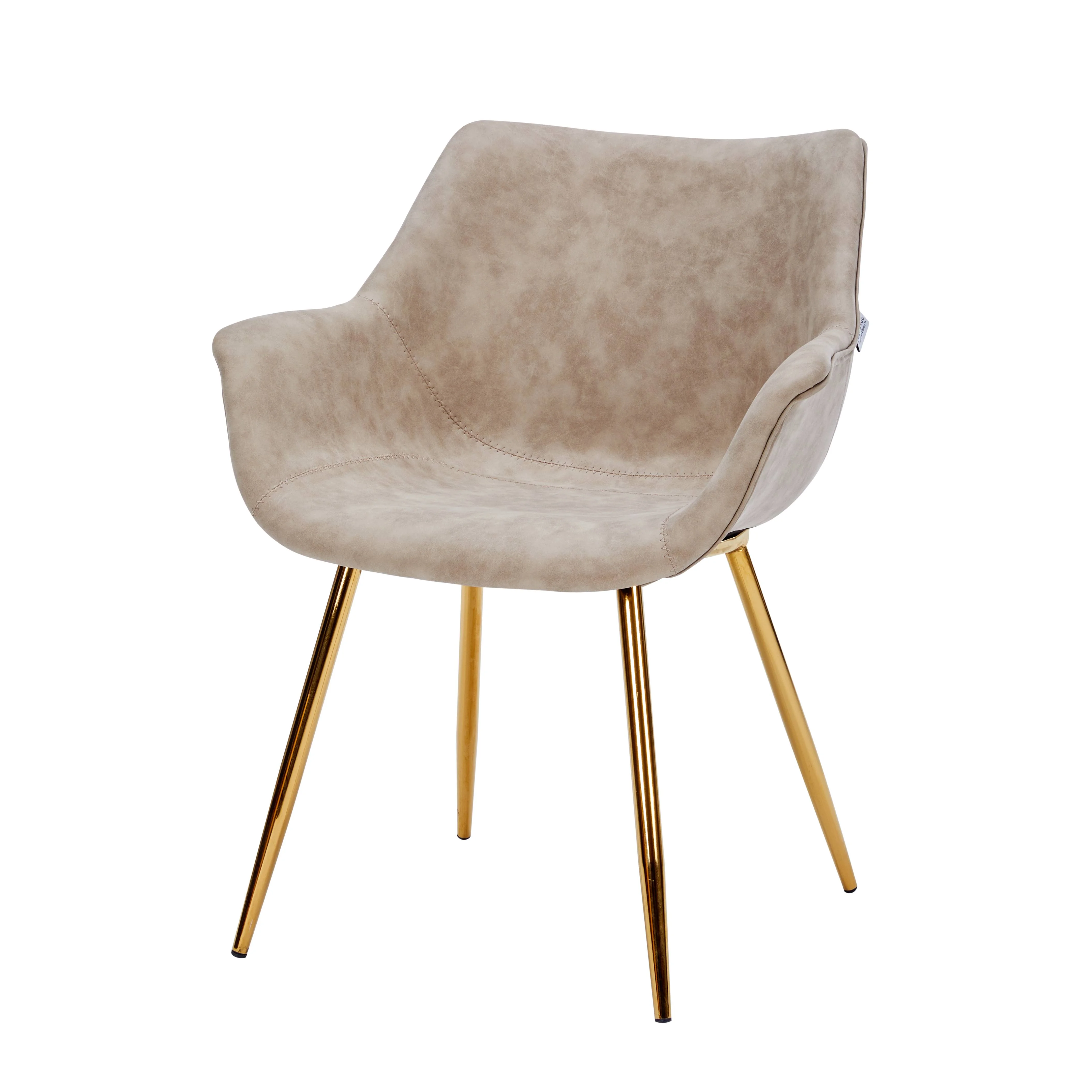 Markley Modern Leather Dining Arm Chair With Gold Legs in Taupe