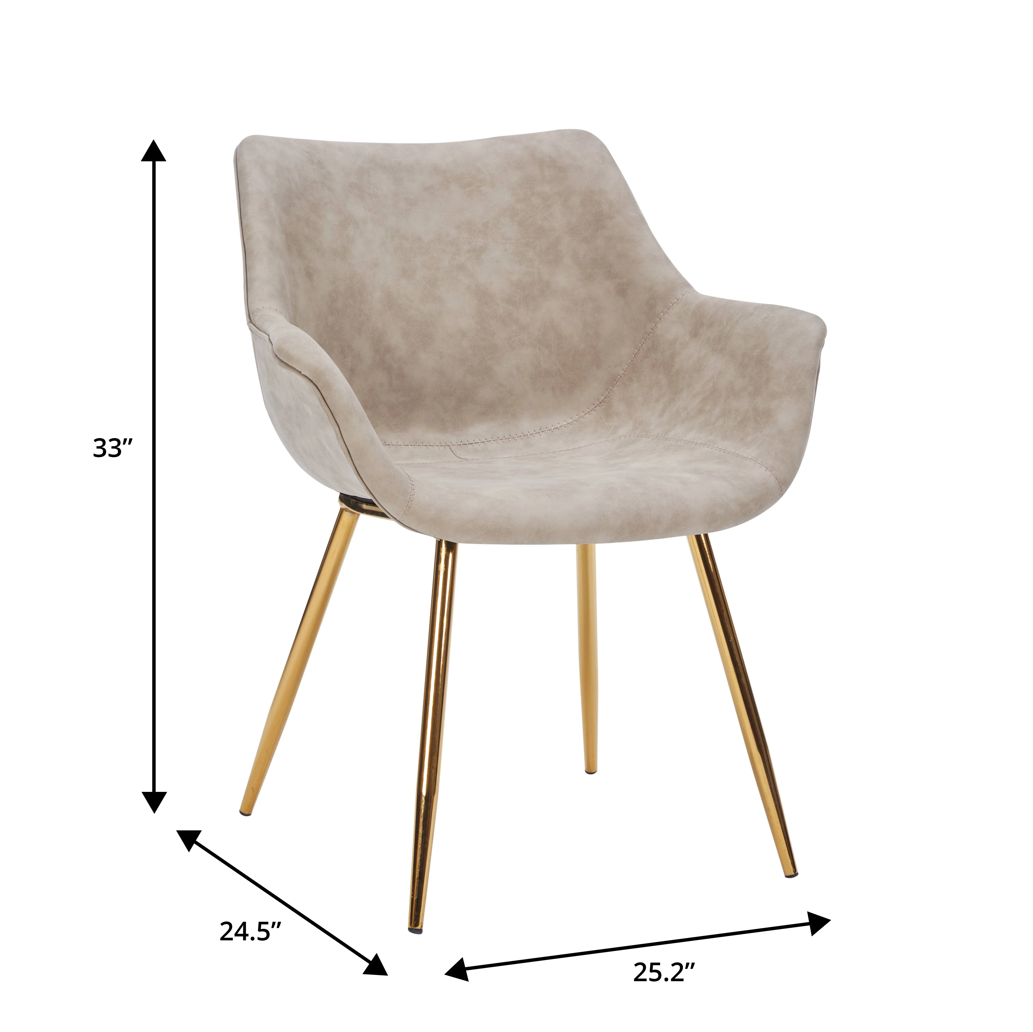 Markley Modern Leather Dining Arm Chair With Gold Legs in Taupe Set of 2