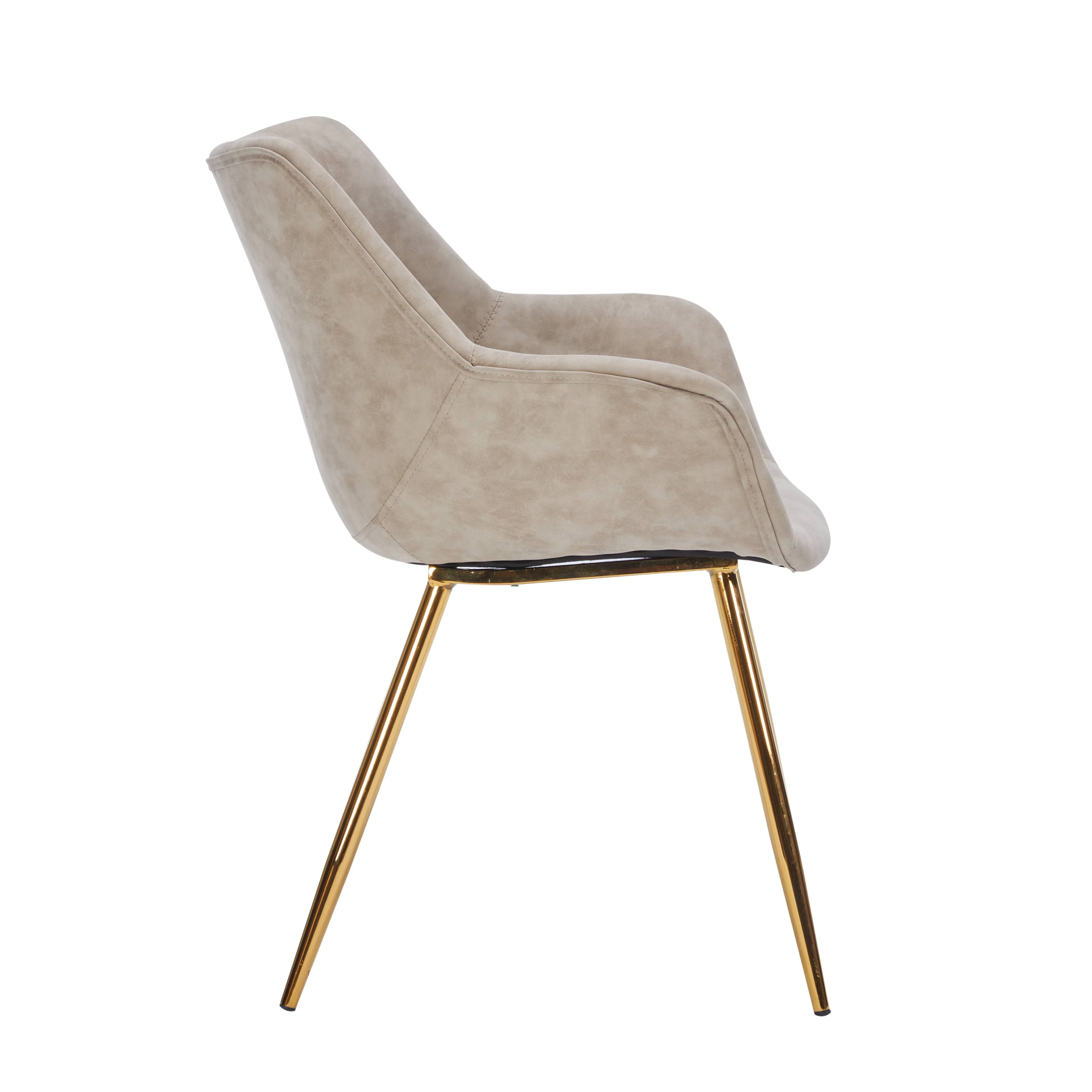 Markley Modern Leather Dining Arm Chair With Gold Legs in Taupe Set of 2