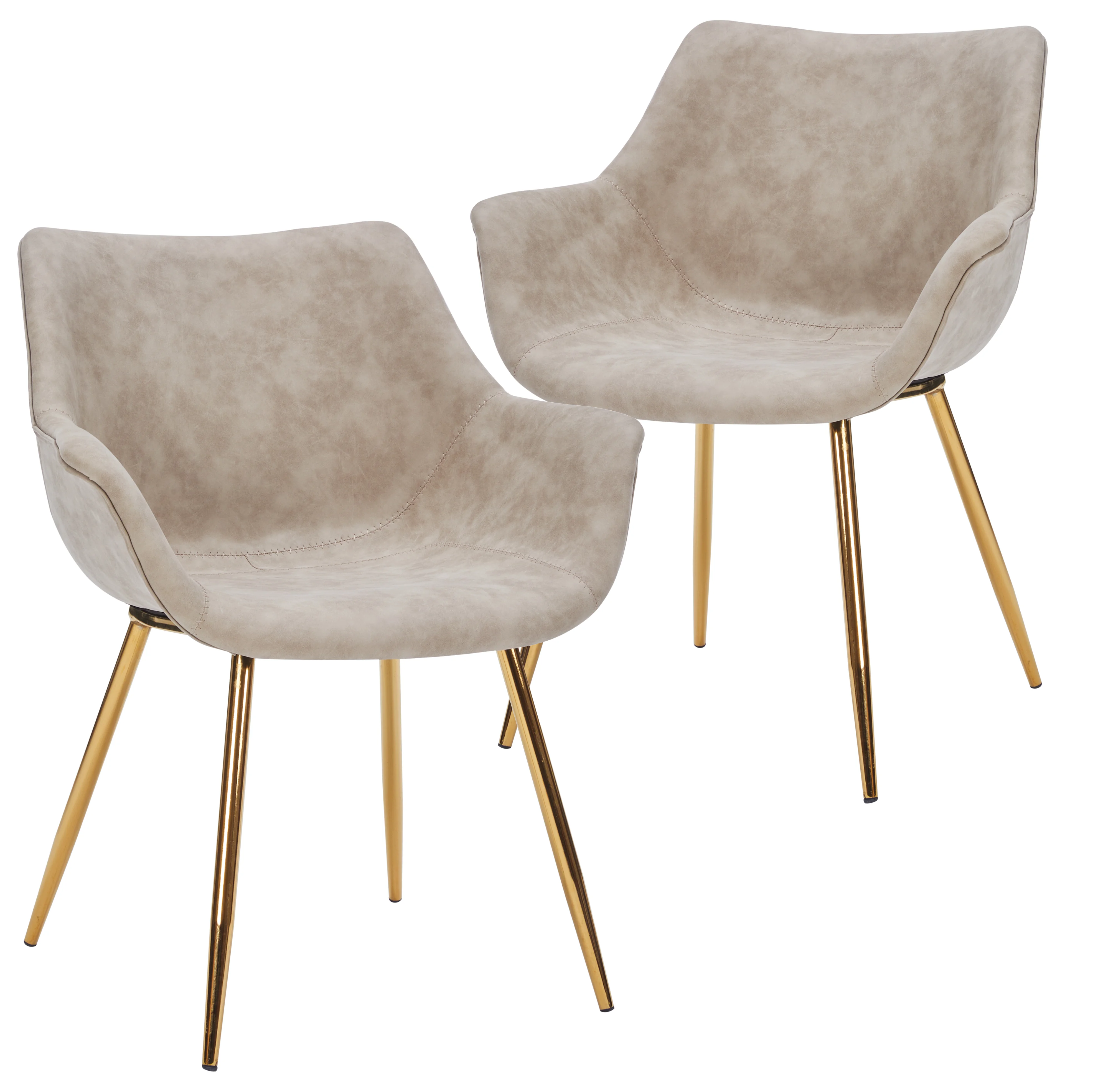 Markley Modern Leather Dining Arm Chair With Gold Legs in Taupe Set of 2