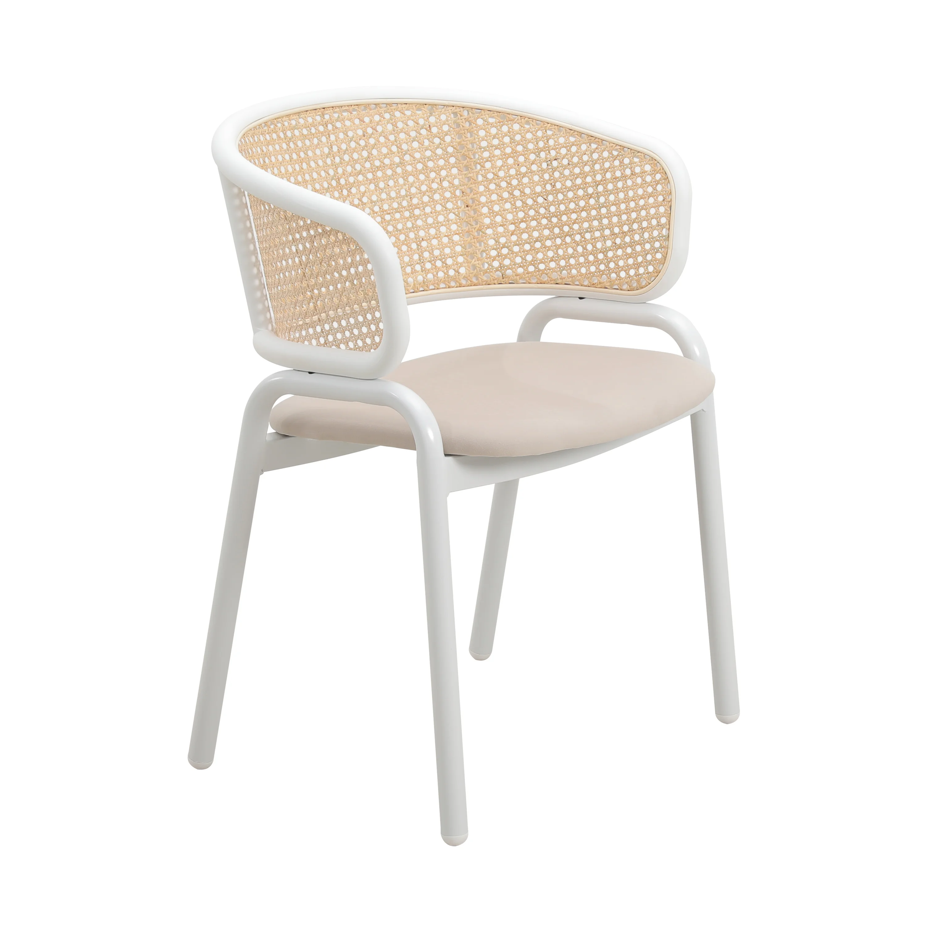 Ervilla Modern Dining Chair with White Powder Coated Steel Legs and Wicker Back