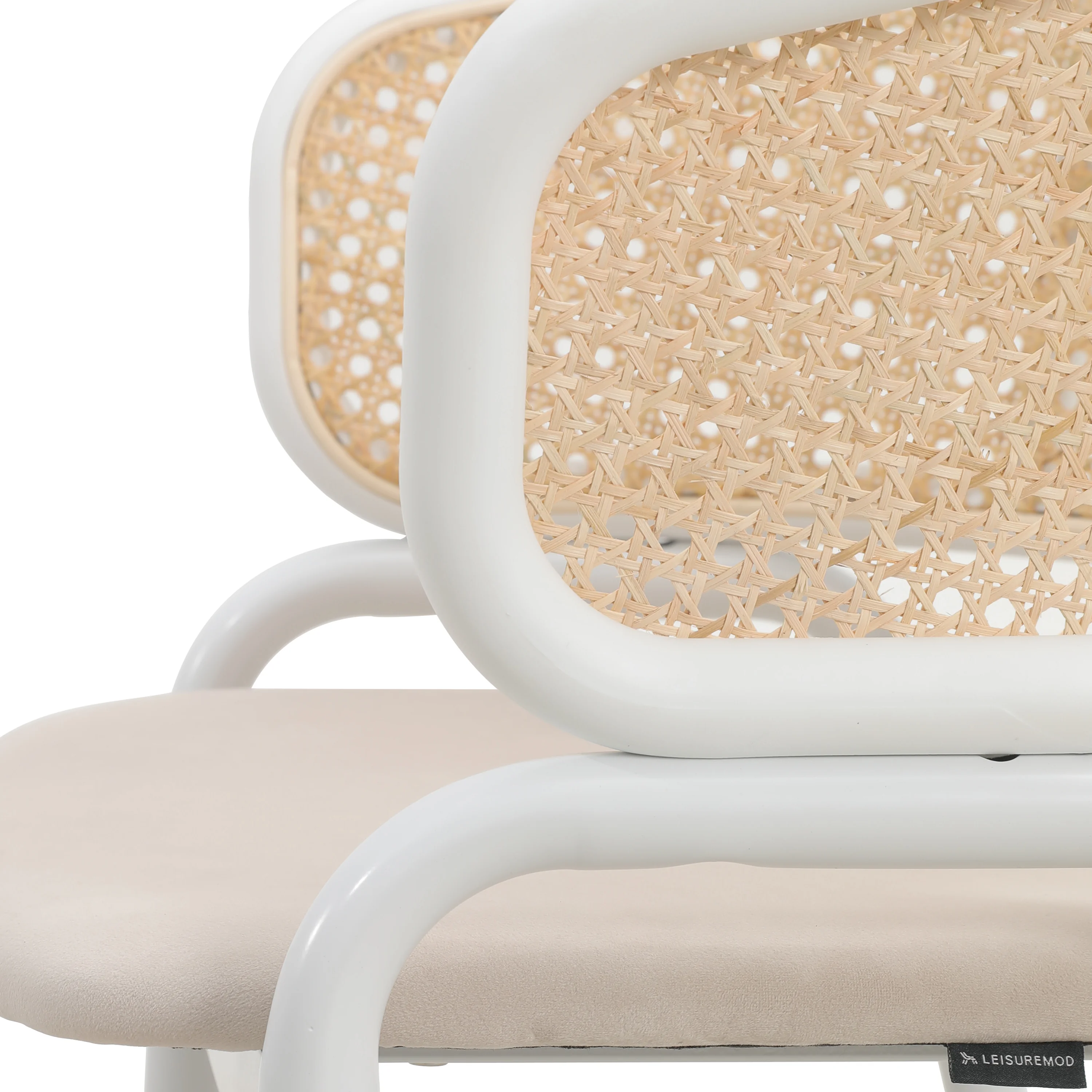 Ervilla Modern Dining Chair with White Powder Coated Steel Legs and Wicker Back, Set of 2