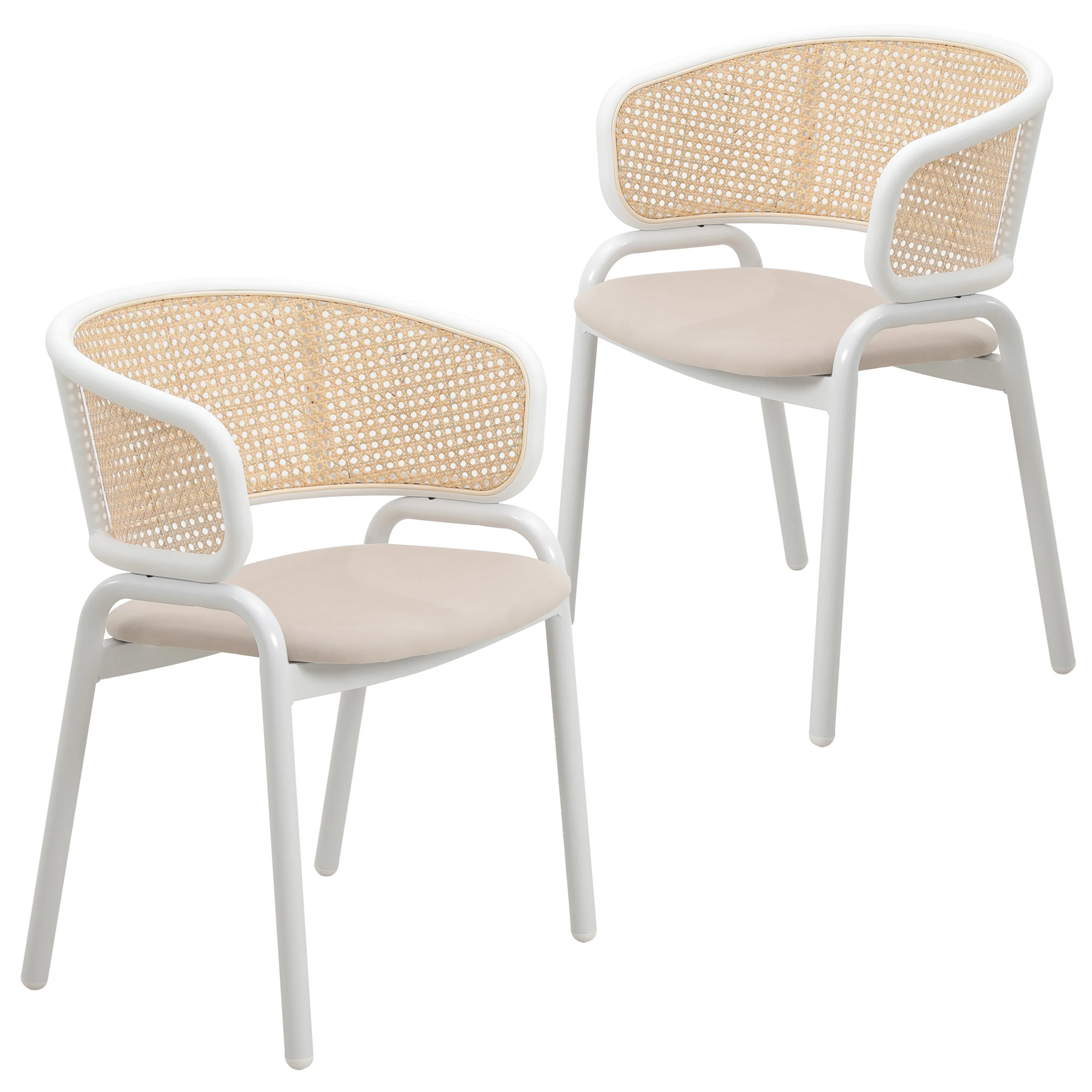 Ervilla Modern Dining Chair with White Powder Coated Steel Legs and Wicker Back, Set of 2