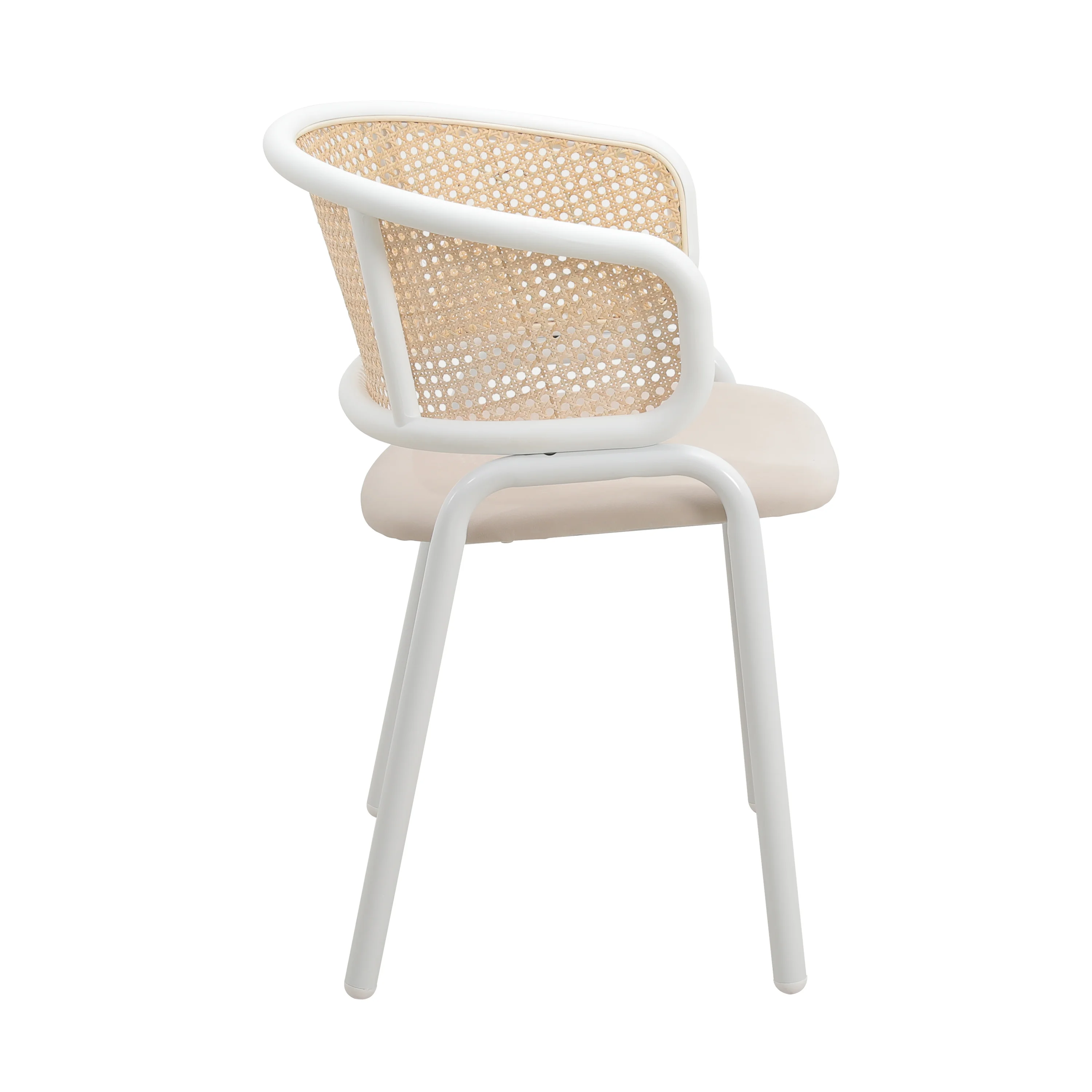 Ervilla Modern Dining Chair with White Powder Coated Steel Legs and Wicker Back, Set of 2