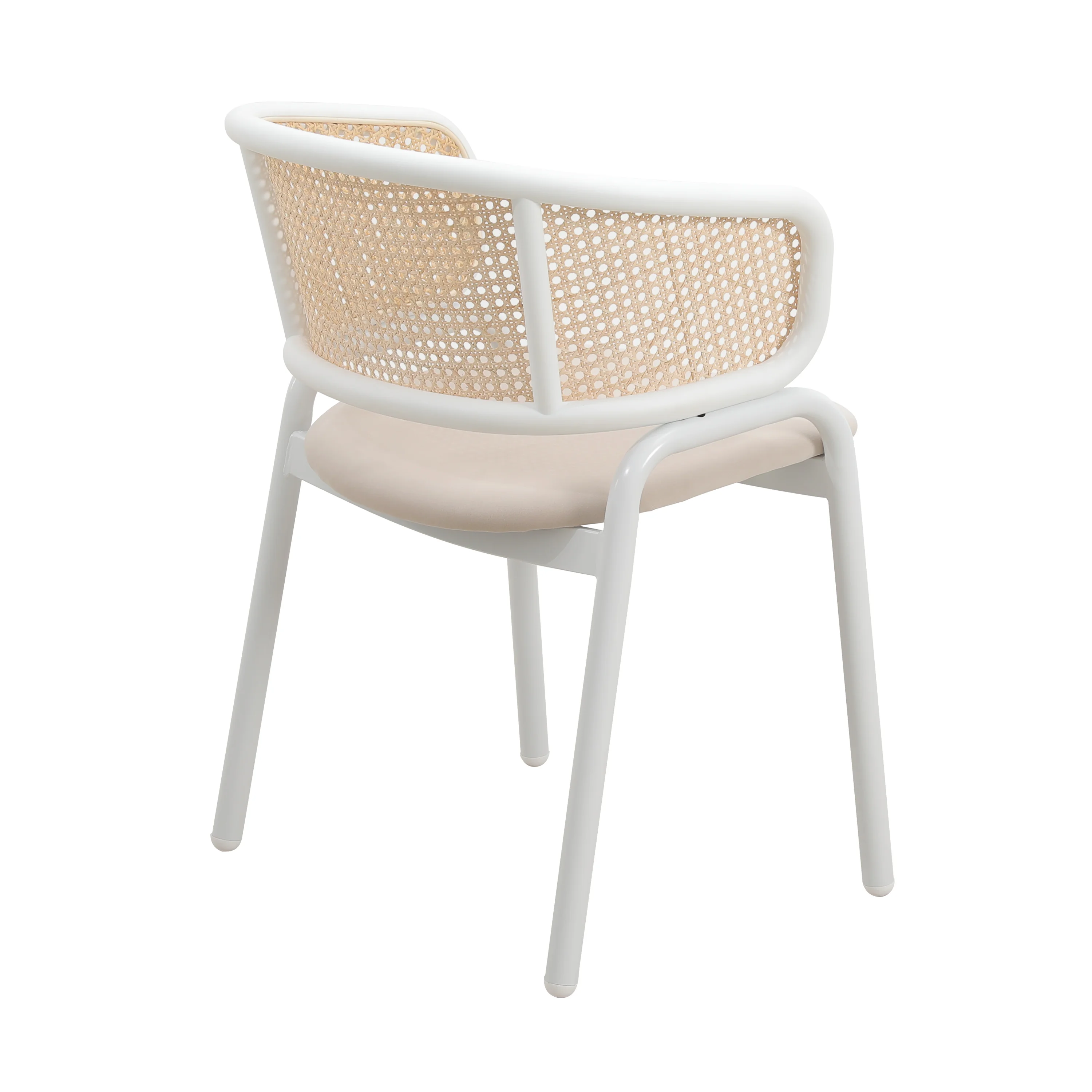 Ervilla Modern Dining Chair with White Powder Coated Steel Legs and Wicker Back, Set of 4