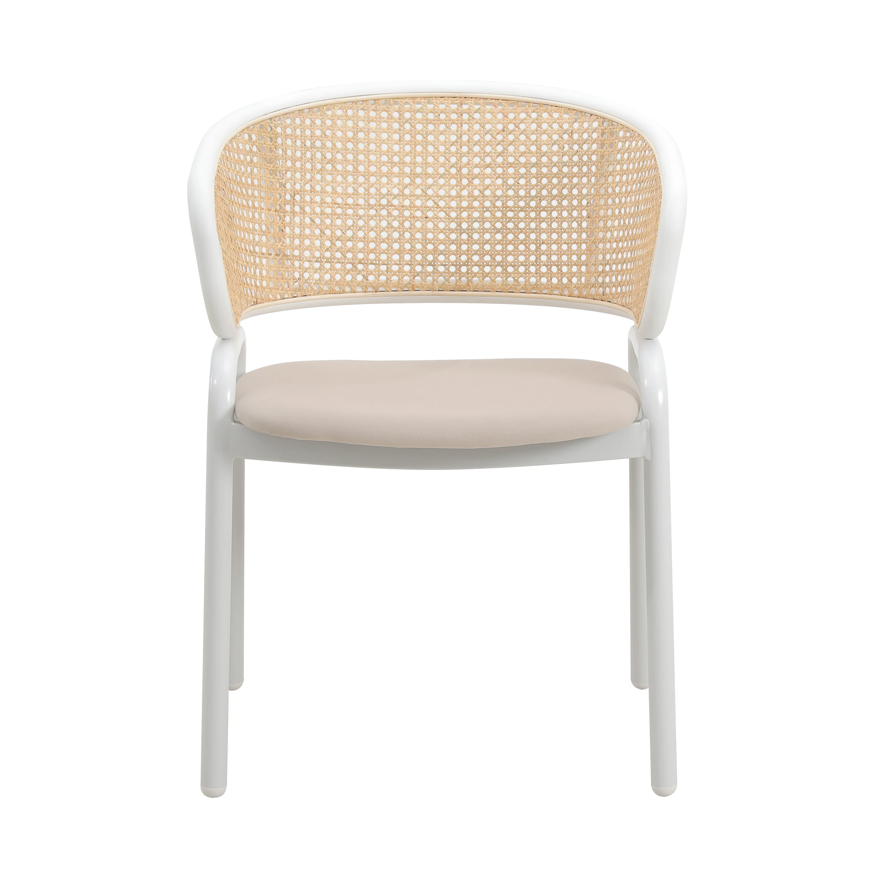 Ervilla Modern Dining Chair with White Powder Coated Steel Legs and Wicker Back, Set of 4