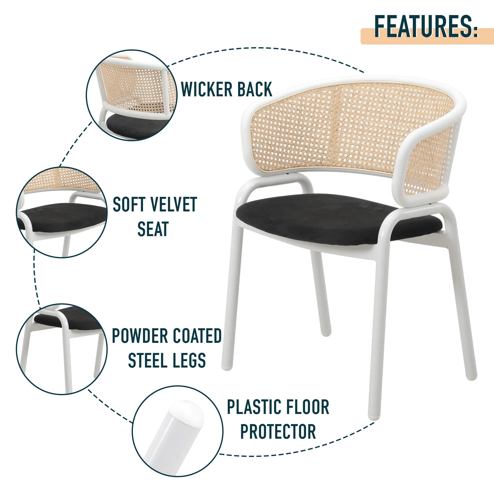 Ervilla - Dining Chair - White frame in Black Leather