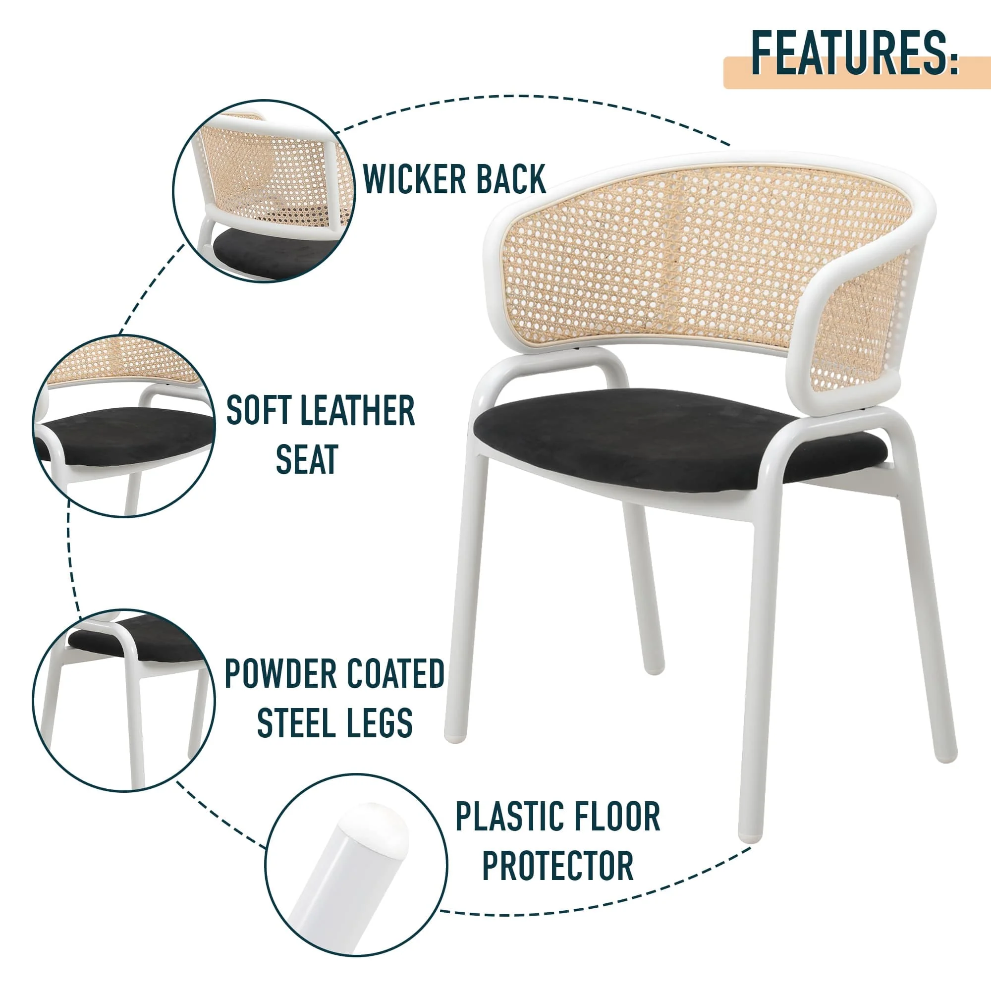 Ervilla - Dining Chair - White frame in Black Leather Set of 2