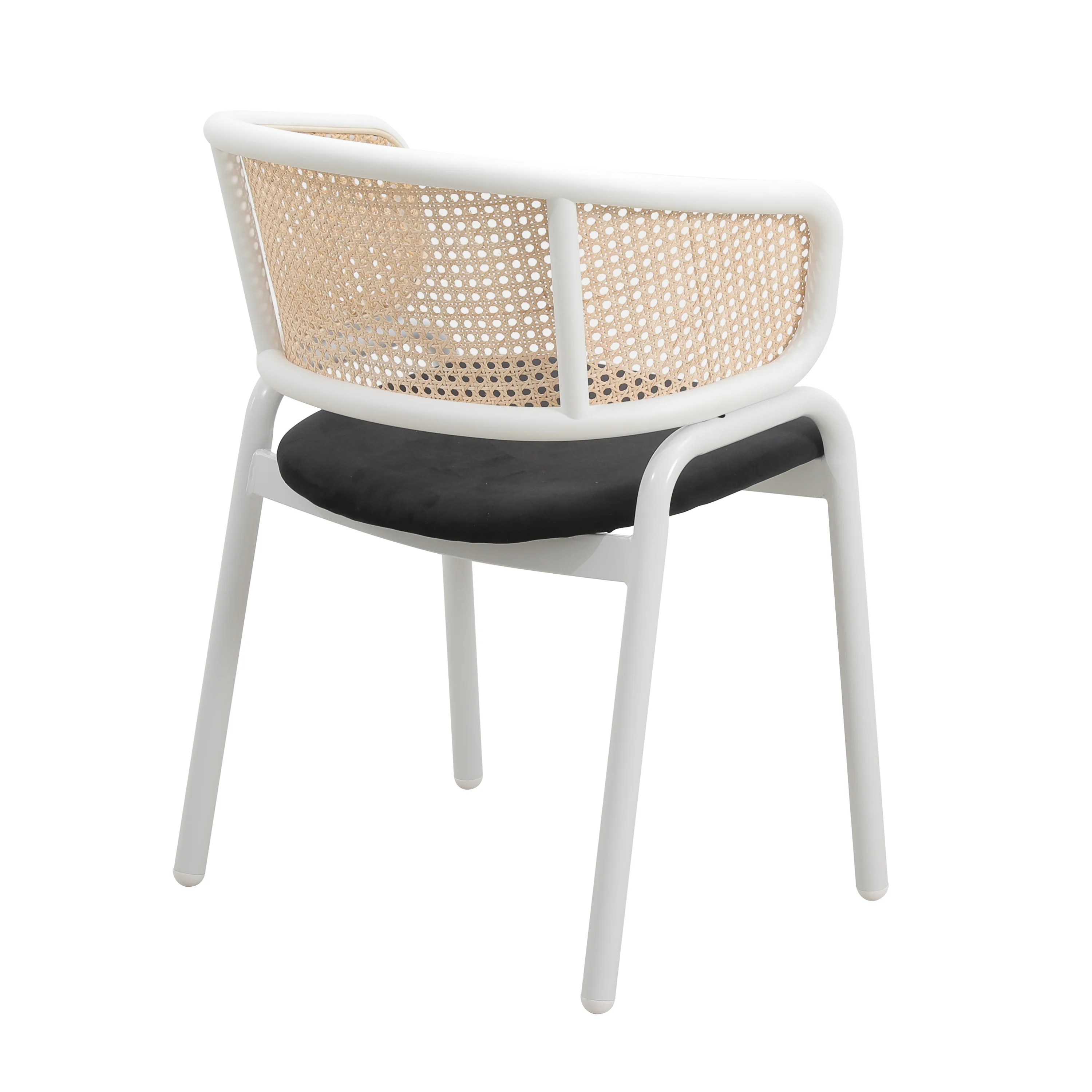 Ervilla Modern Dining Chair with White Powder Coated Steel Legs and Wicker Back