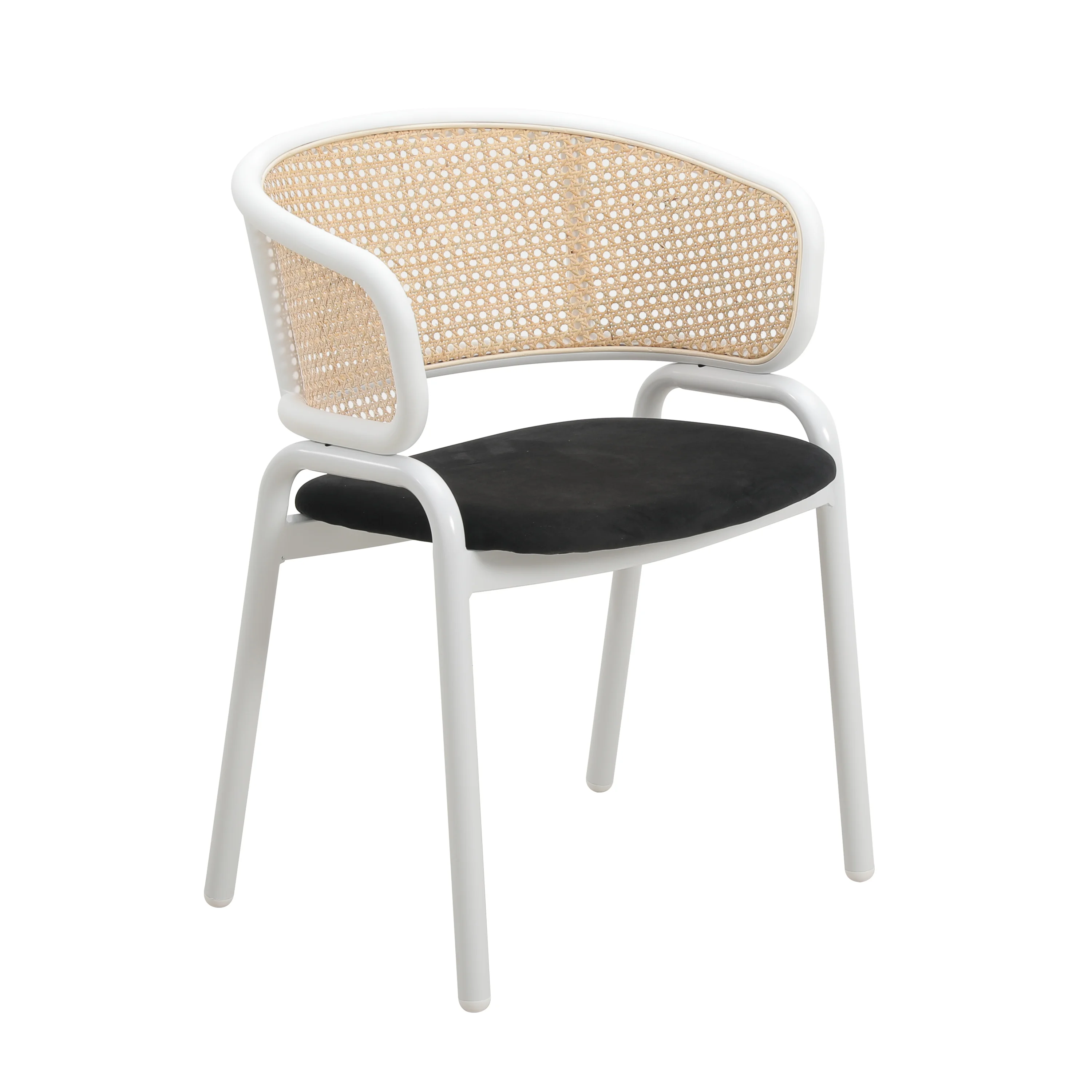 Ervilla Modern Dining Chair with White Powder Coated Steel Legs and Wicker Back, Set of 2