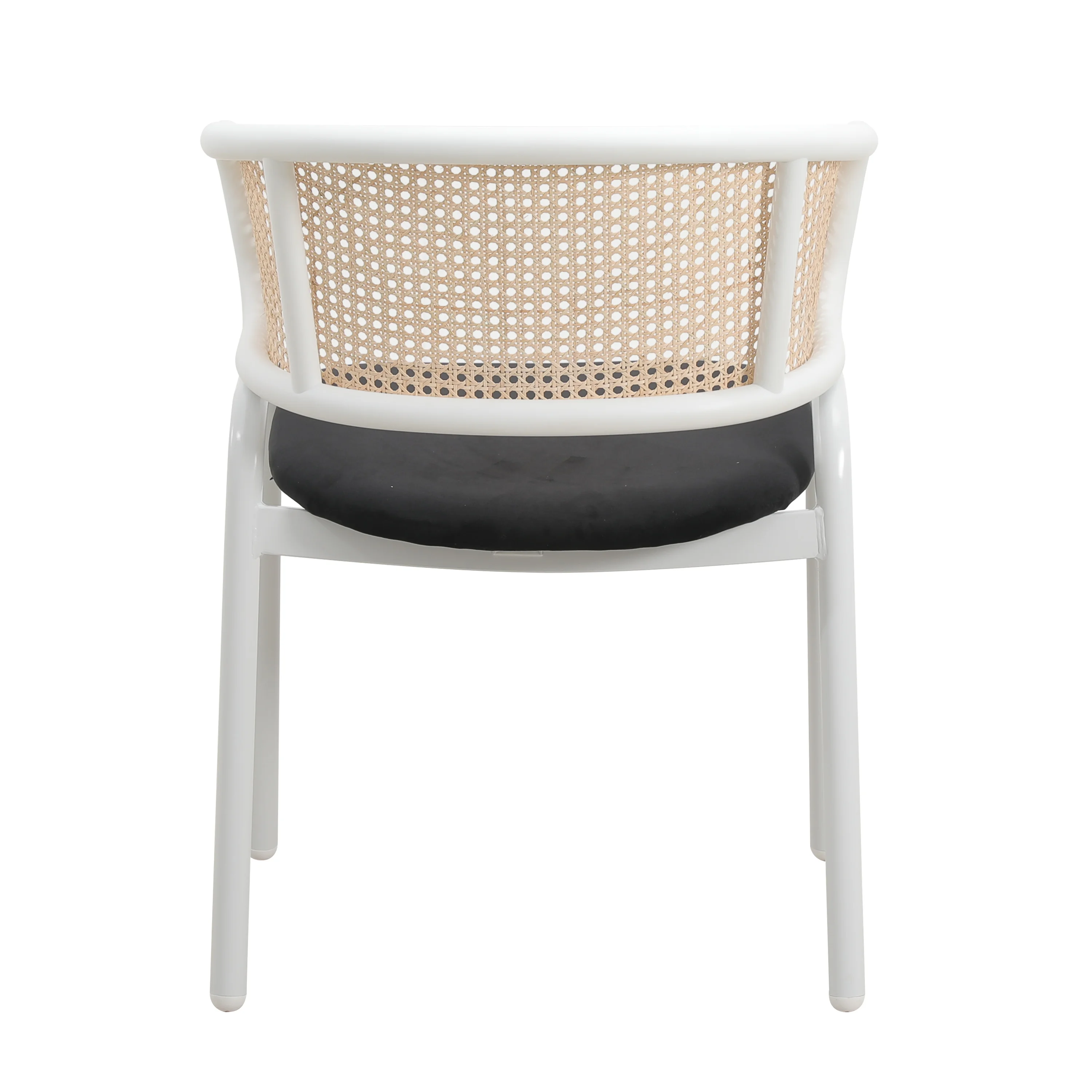 Ervilla Modern Dining Chair with White Powder Coated Steel Legs and Wicker Back, Set of 2