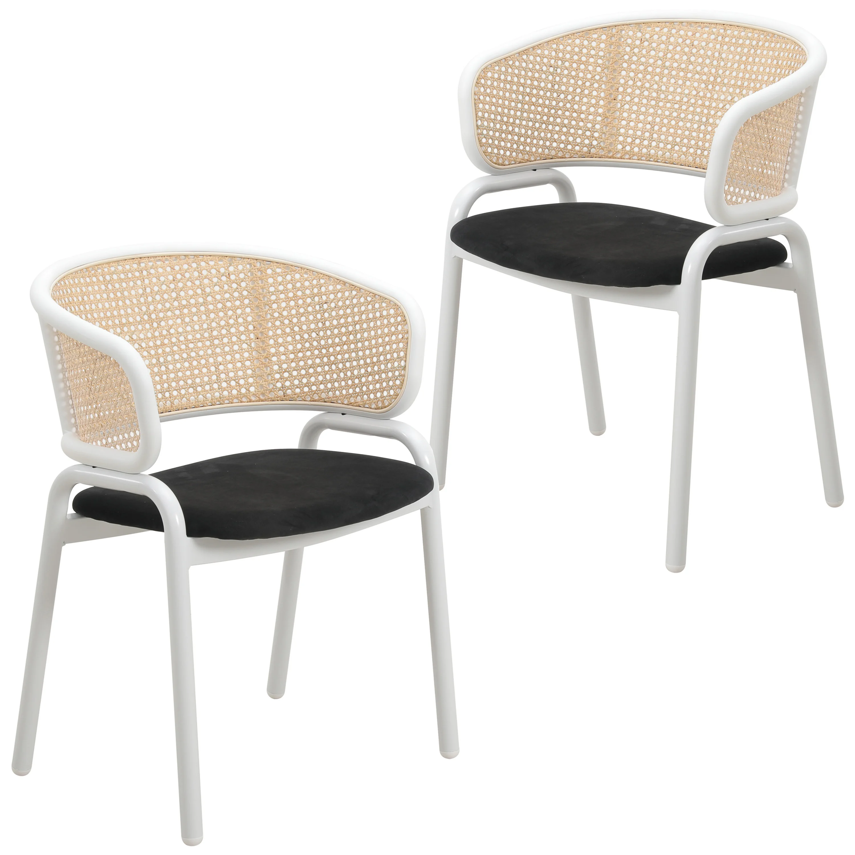 Ervilla Modern Dining Chair with White Powder Coated Steel Legs and Wicker Back, Set of 2
