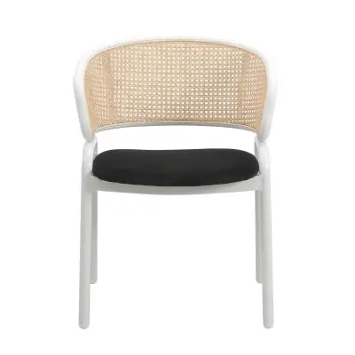 Ervilla Modern Dining Chair with White Powder Coated Steel Legs and Wicker Back, Set of 2