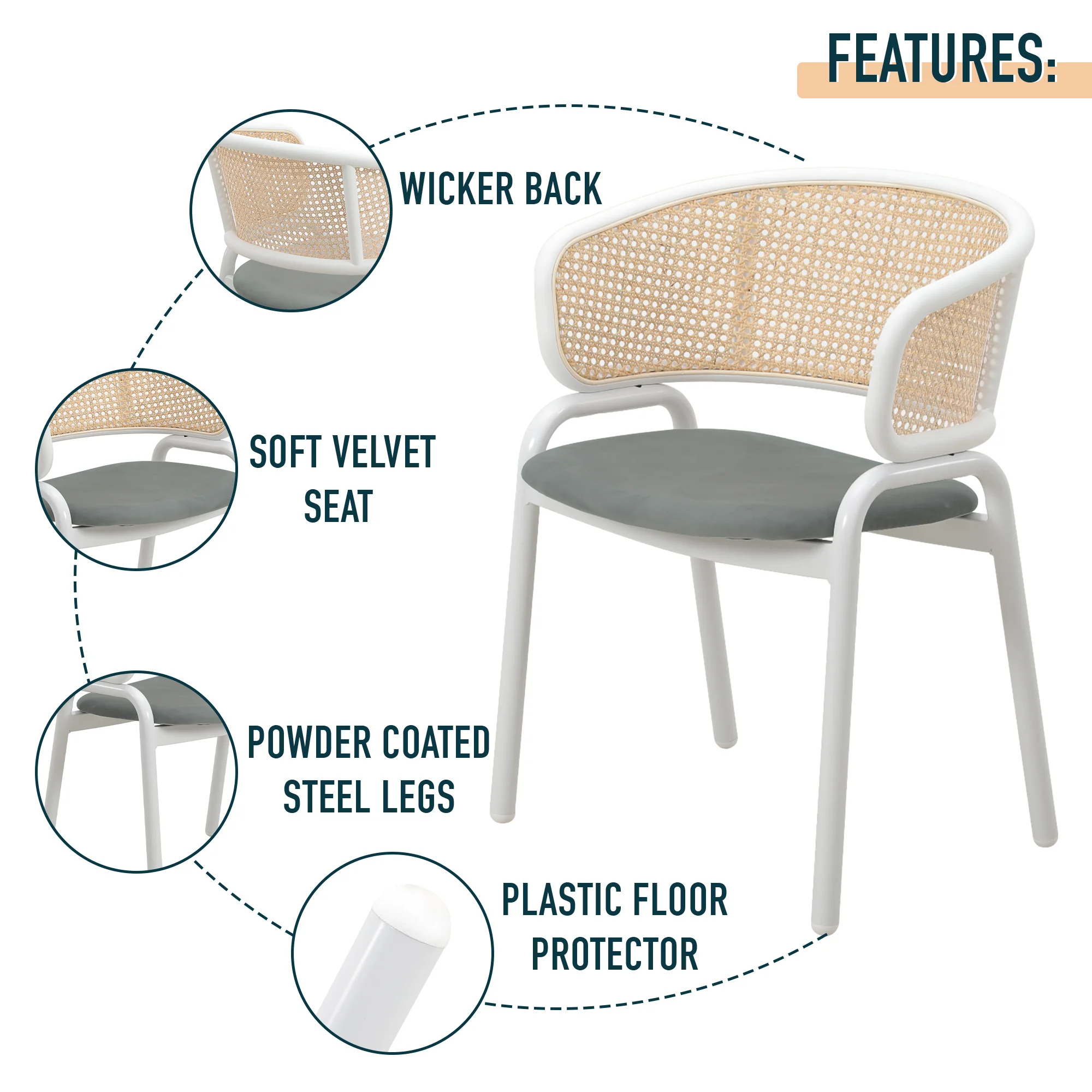 Ervilla - Dining Chair - White frame in Grey Leather